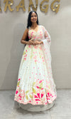 White Shimmering Botanical Lehenga Choli