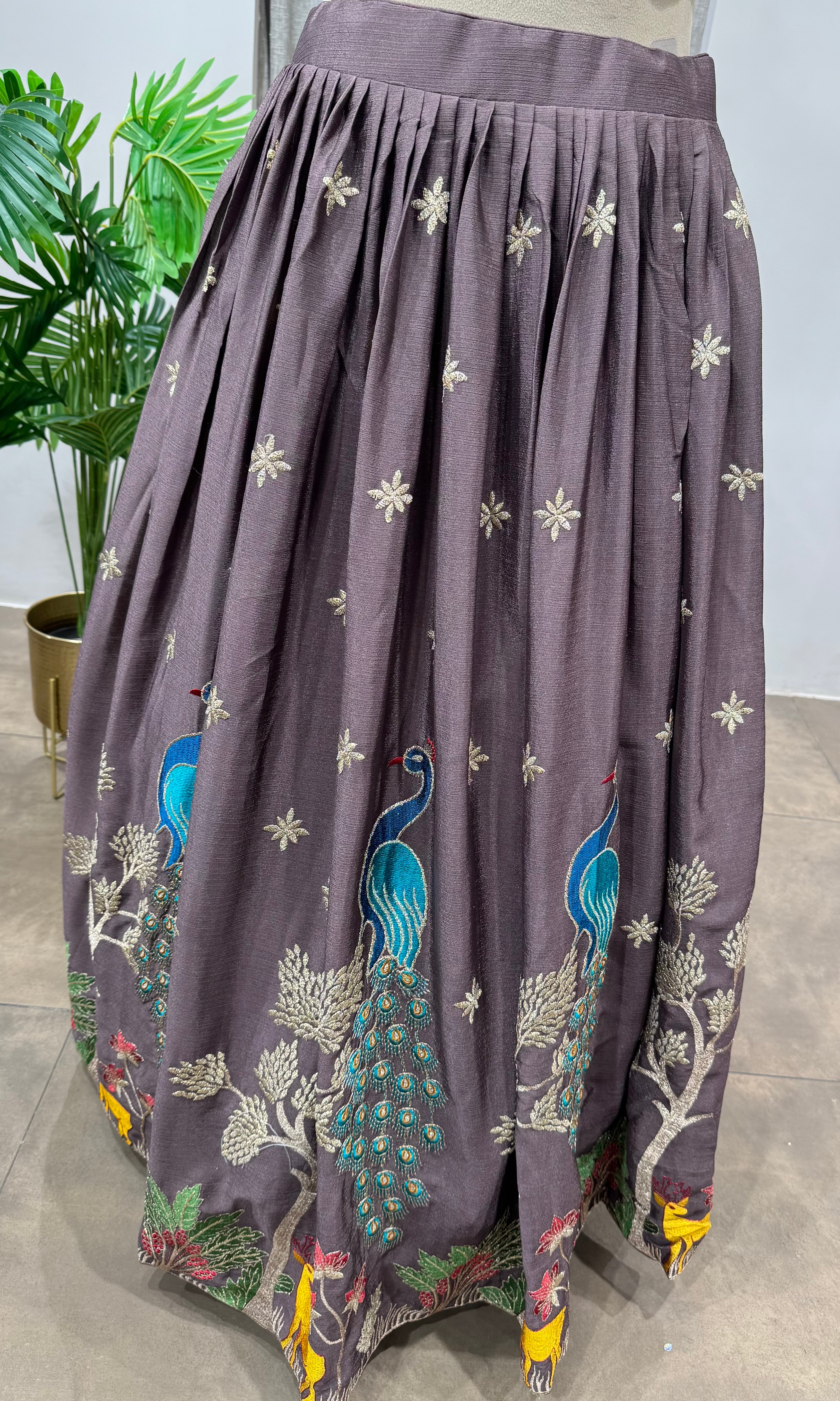 Brown Enchanted Forest Peacock Lehenga