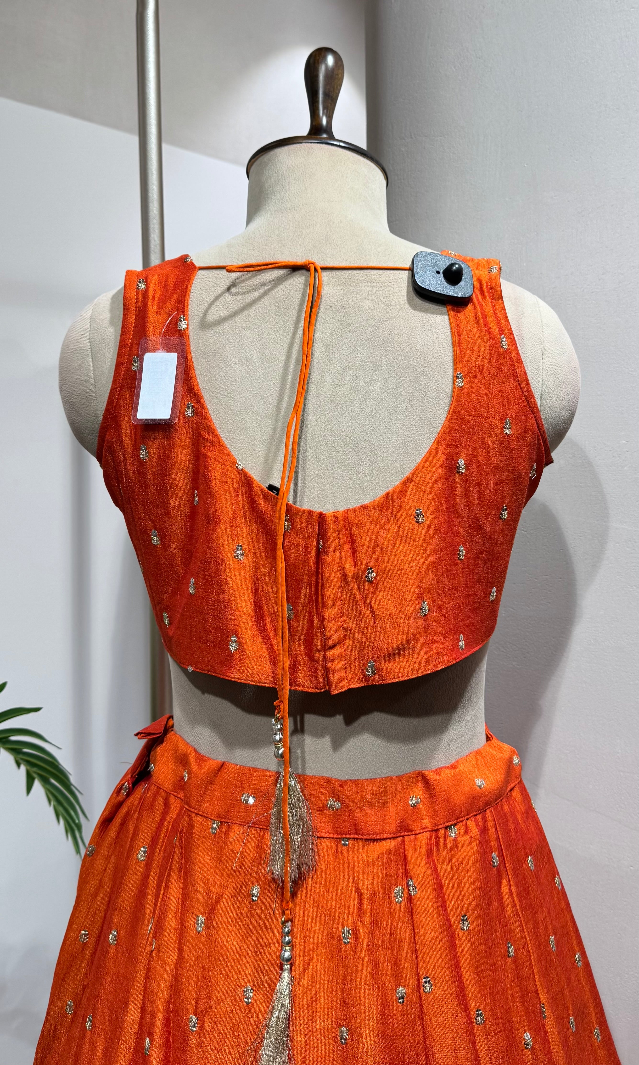 orange embroidered silk lehenga choli set