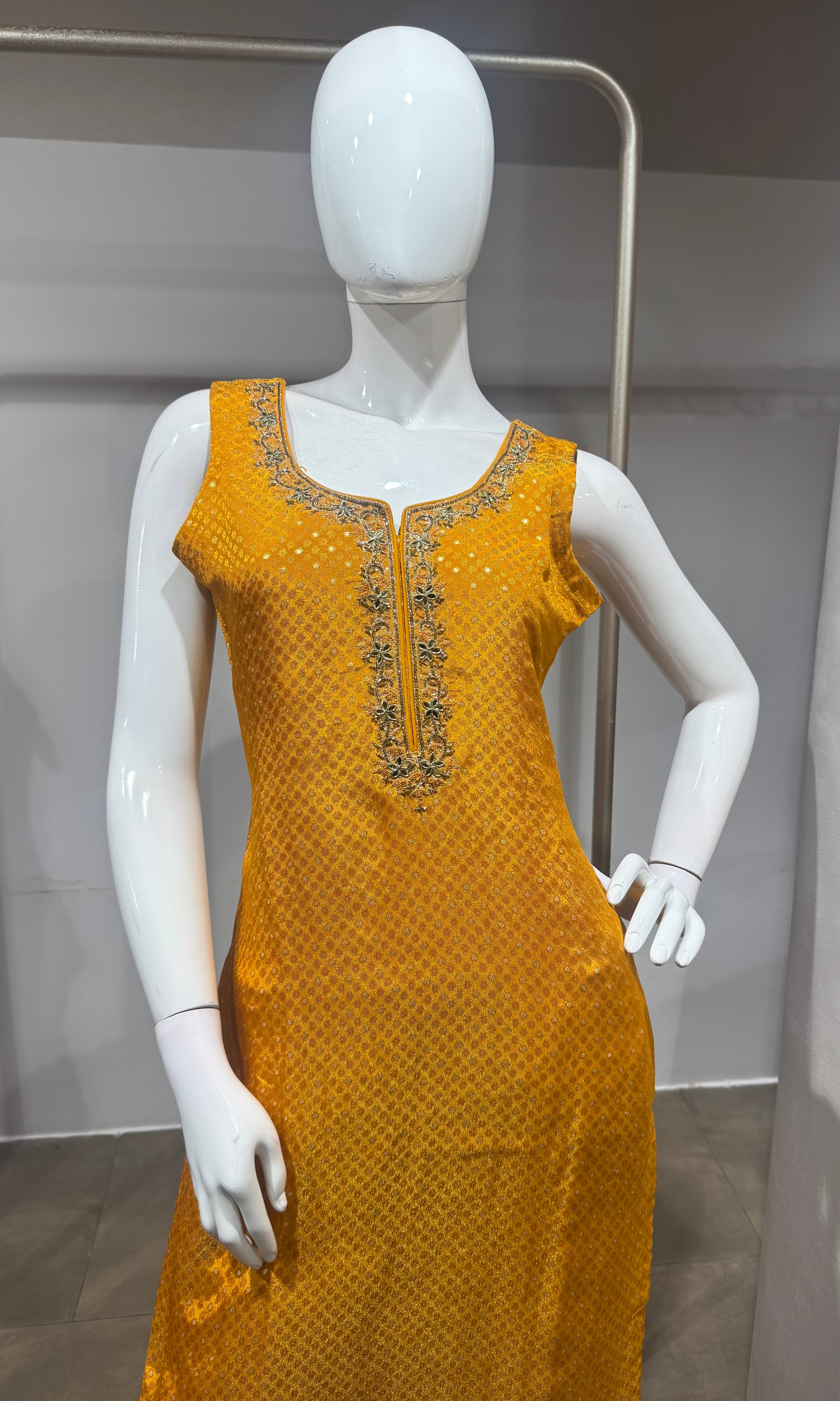 Mustard Yellow Banarasi Embroidered Kurta Set