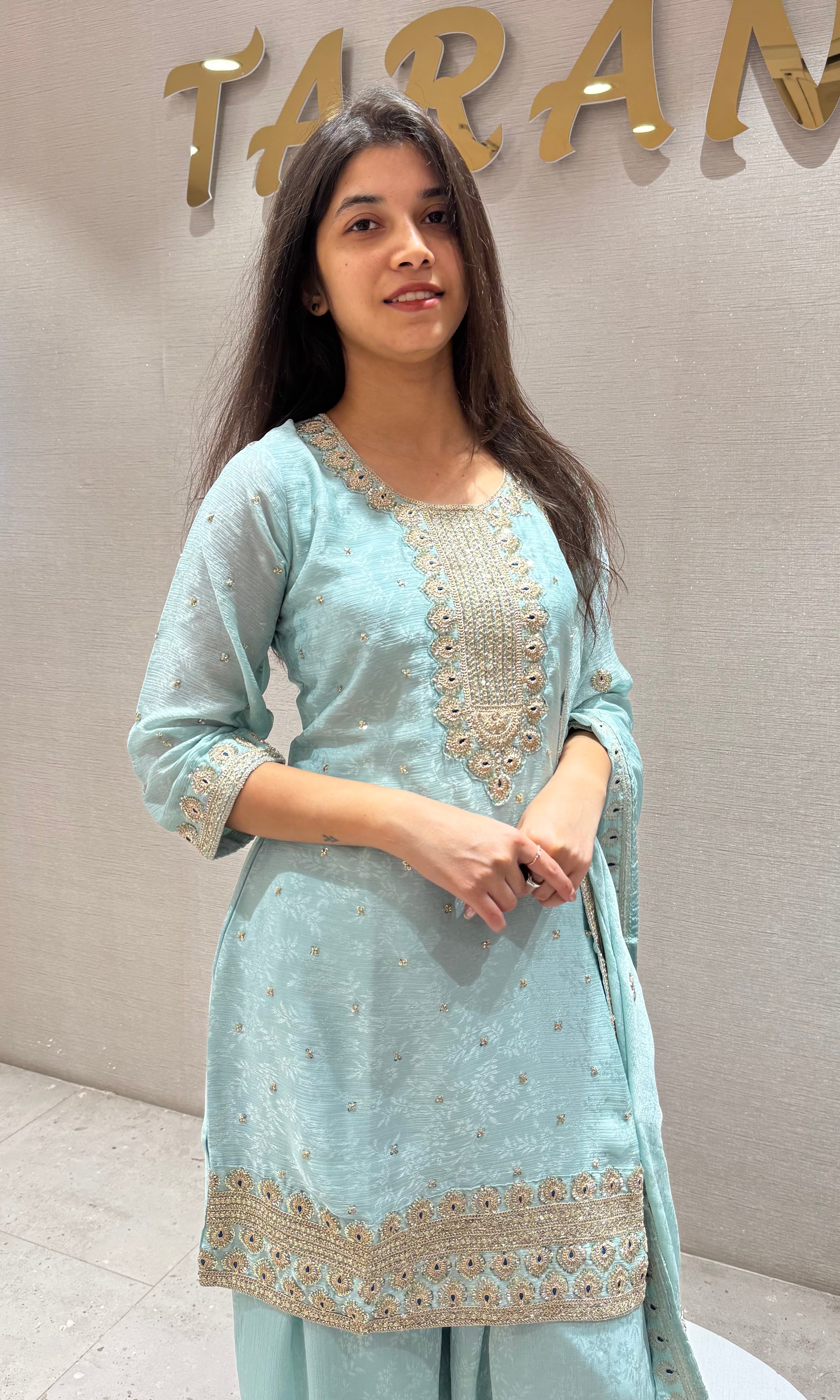 Sea blue GOLDEN EMBROIDERED Sharara SET