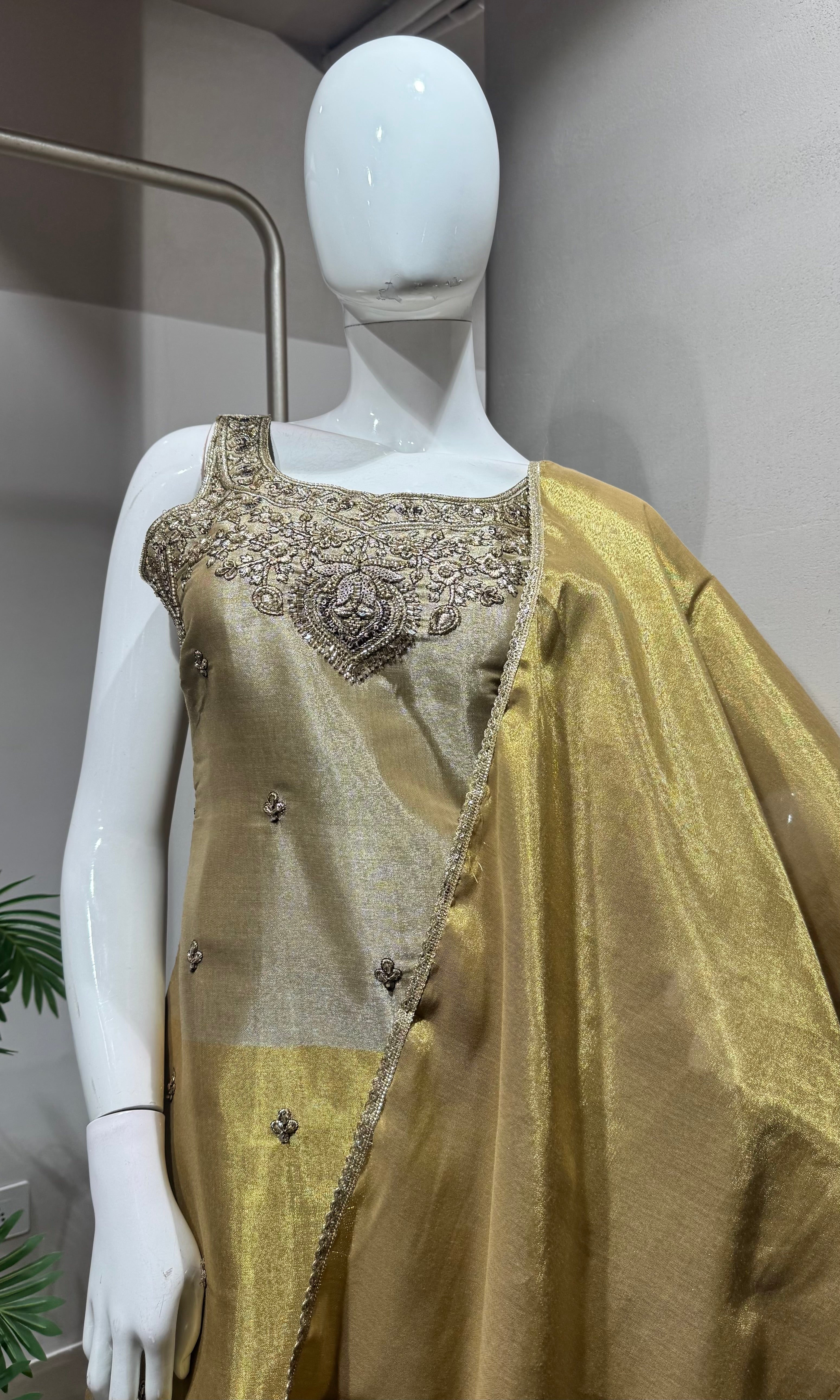 Gold Tissue Silk Sharara Ensemble