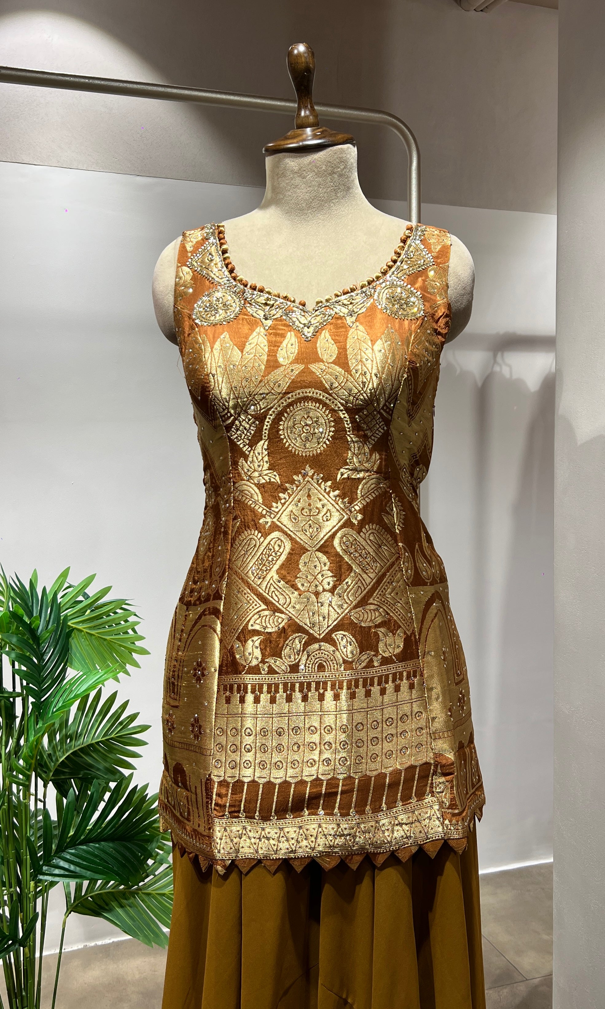 Light brown & Golden Embroidered Sharara Set