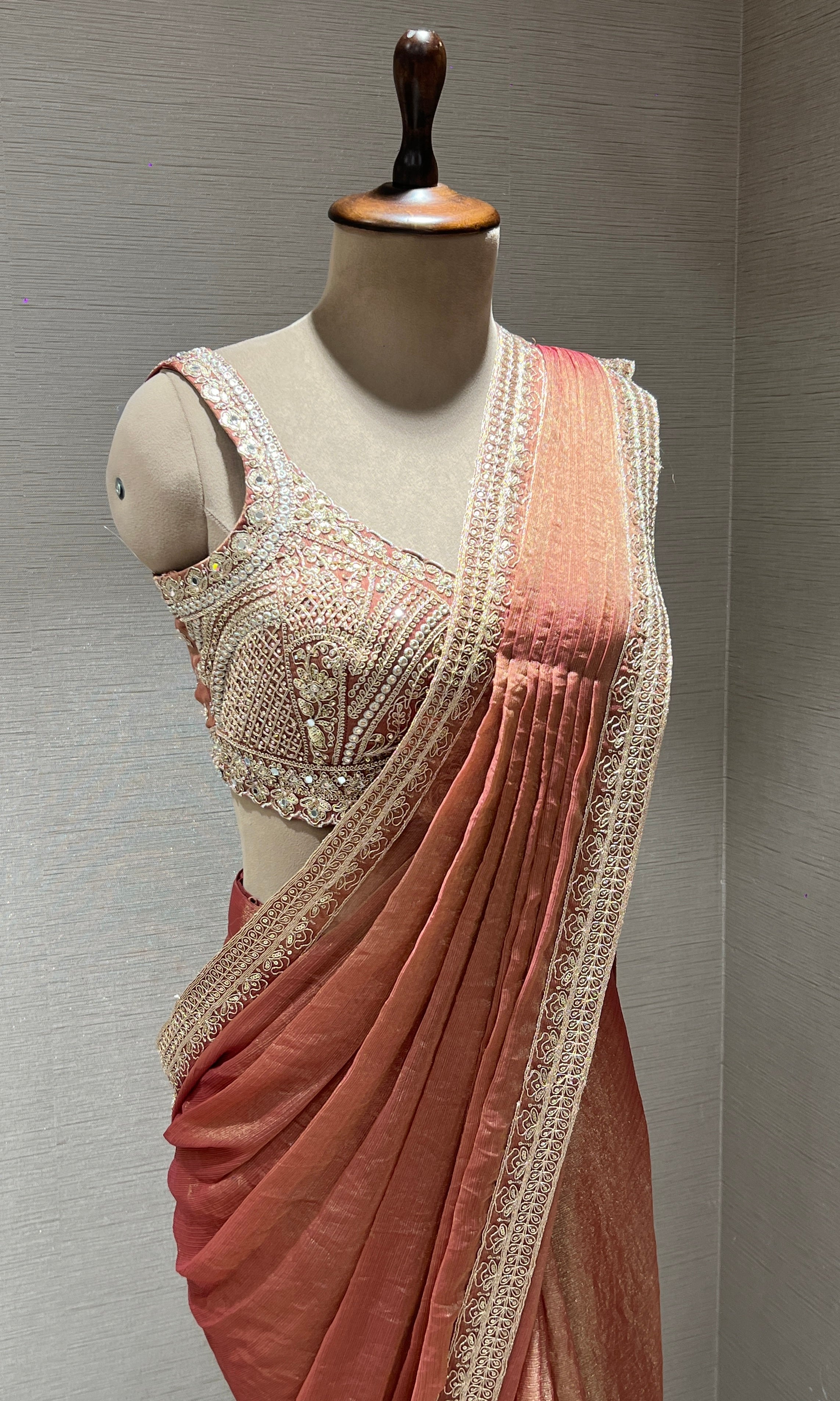 Rust one minute drape saree