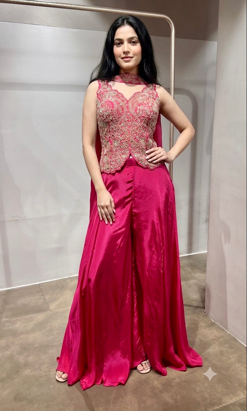 Pink embroidered corset style palazzo set
