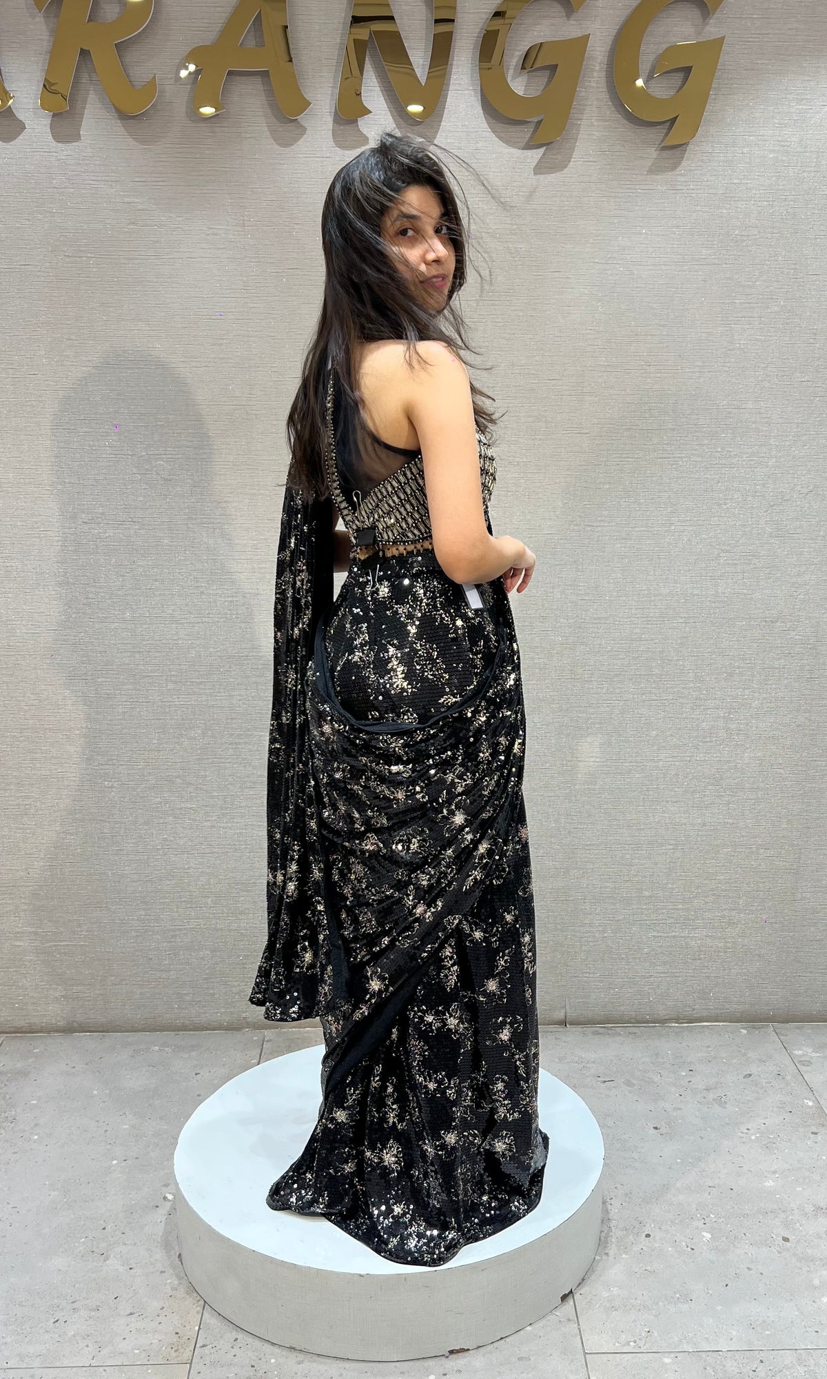 black georgette saree with sequin embellished blouse