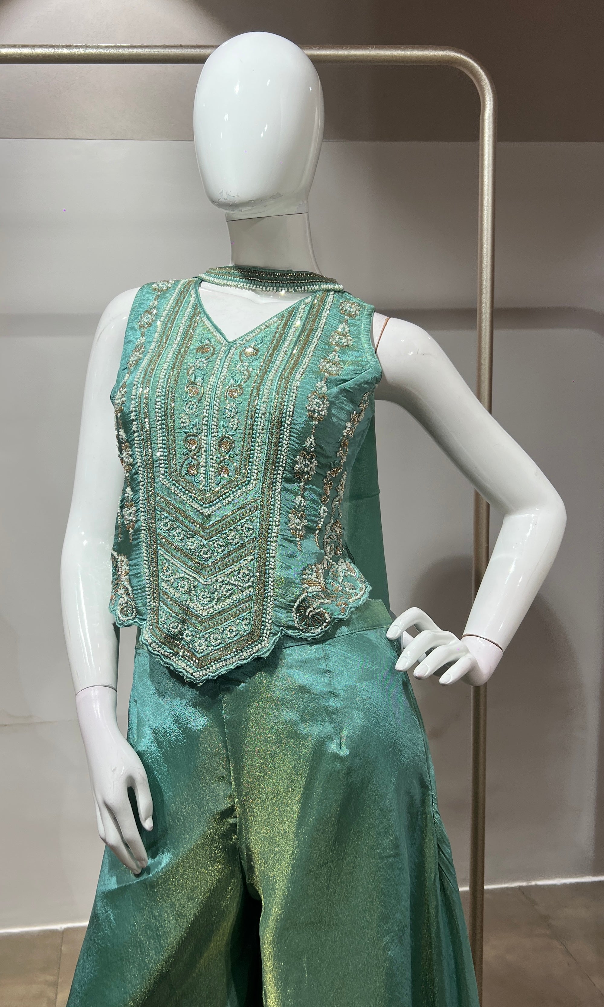 Light Green Tissue Corset Flared Palazzo Set