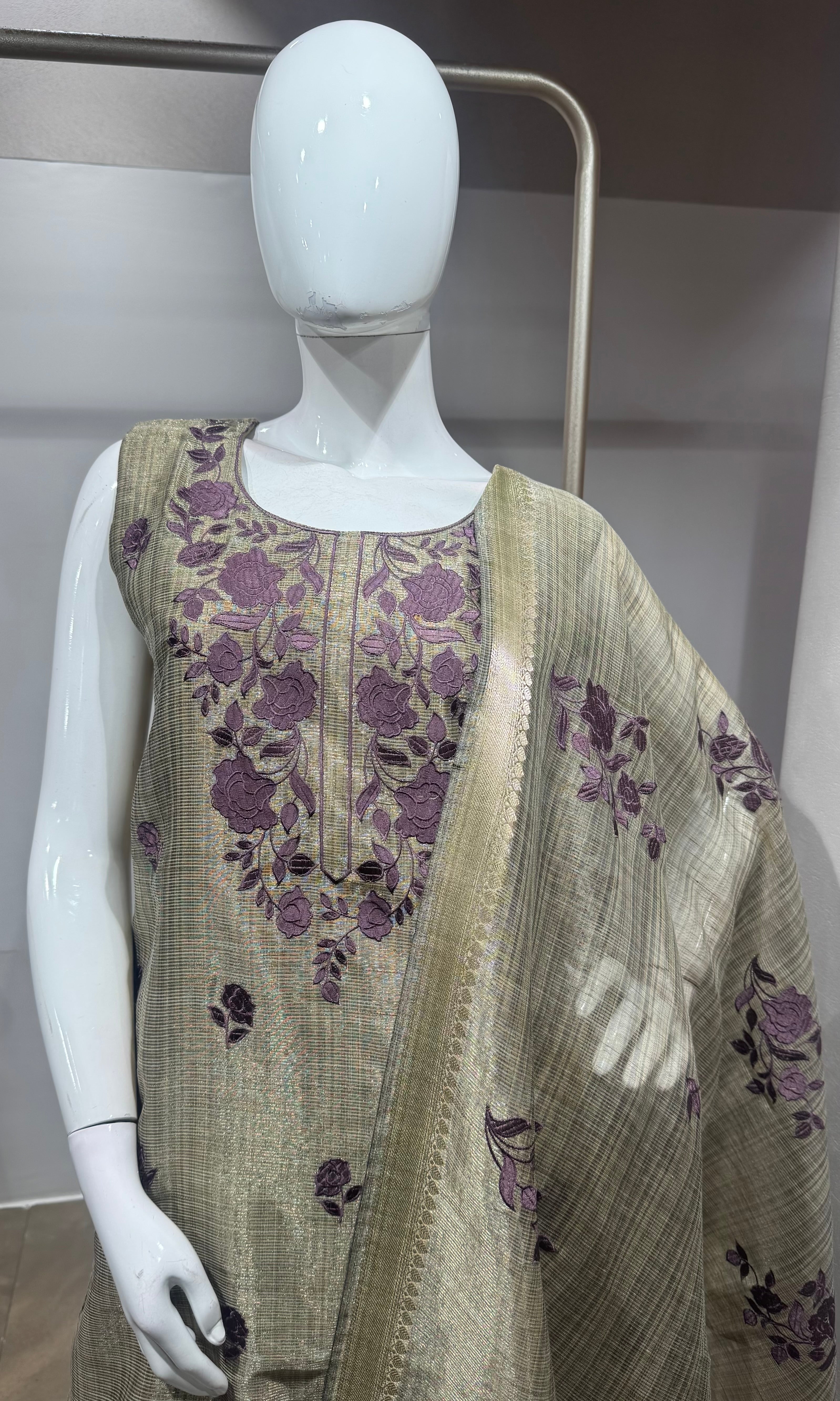 Gold & Purple Embroidered Kurta Set