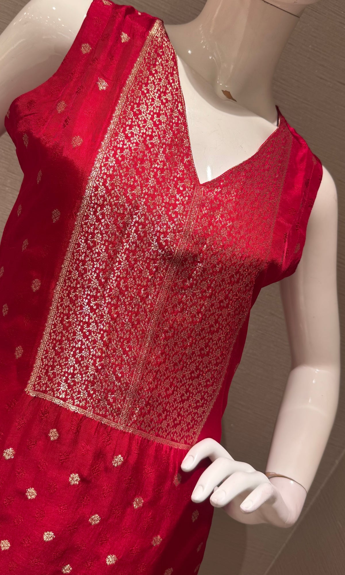 RED Banarasi silk Kurta set with Golden Border dupatta