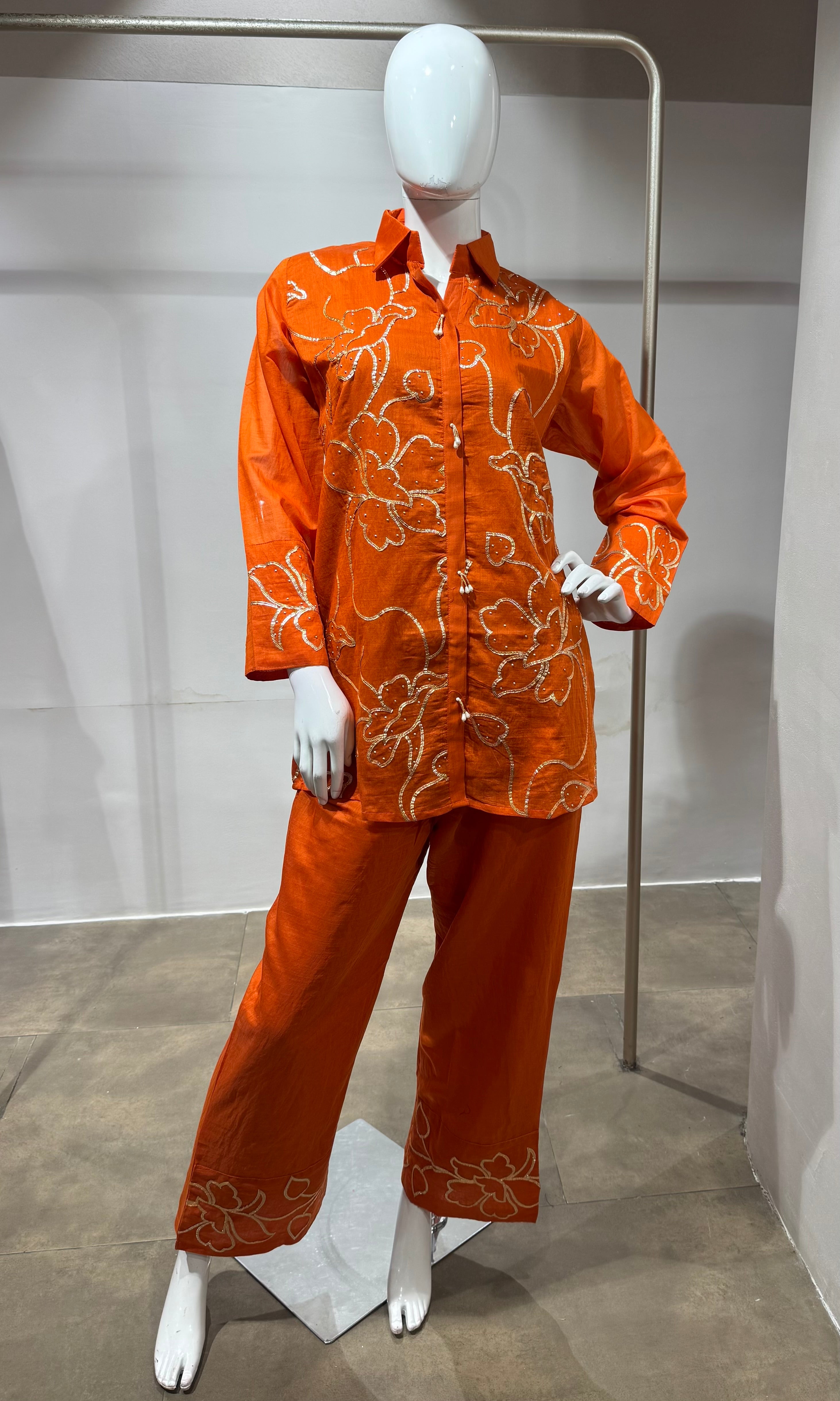 Rust golden floral cord set