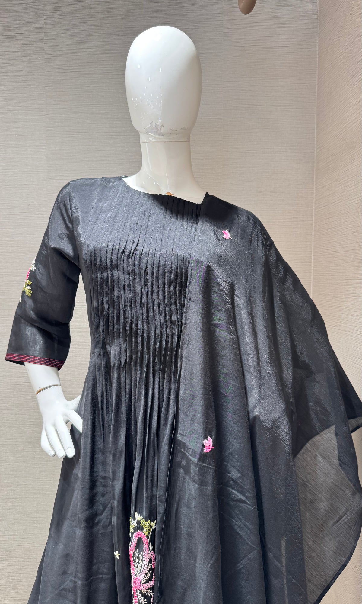 Black Mul Cotton Floral Printed Kurta set & Dupatta