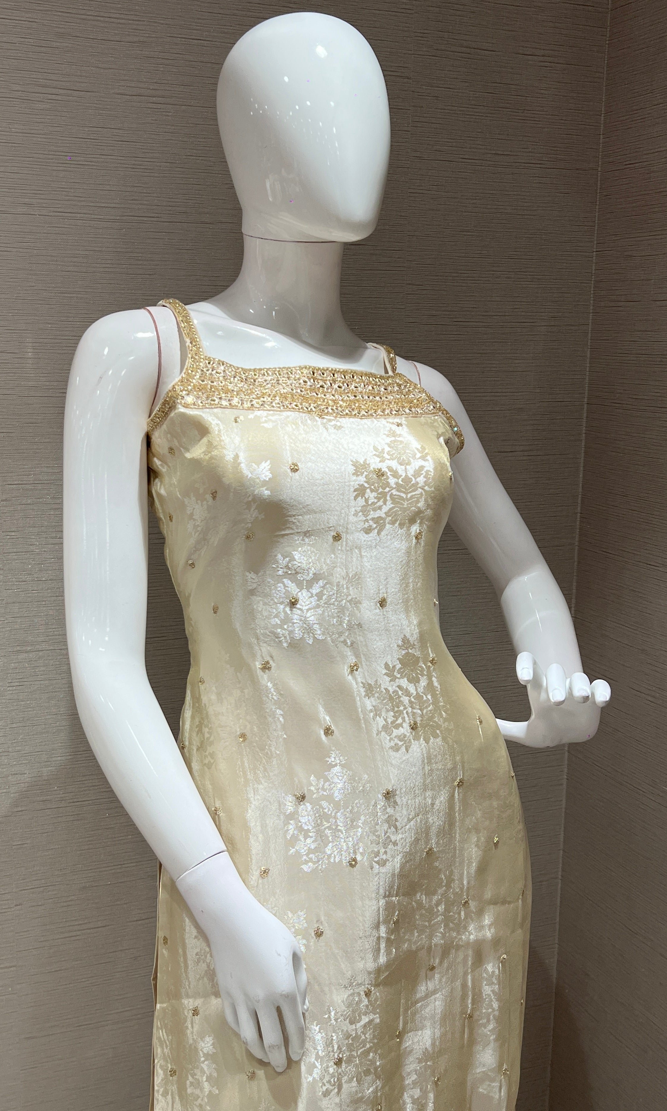 Cream and Gold Embroidered Kurta set