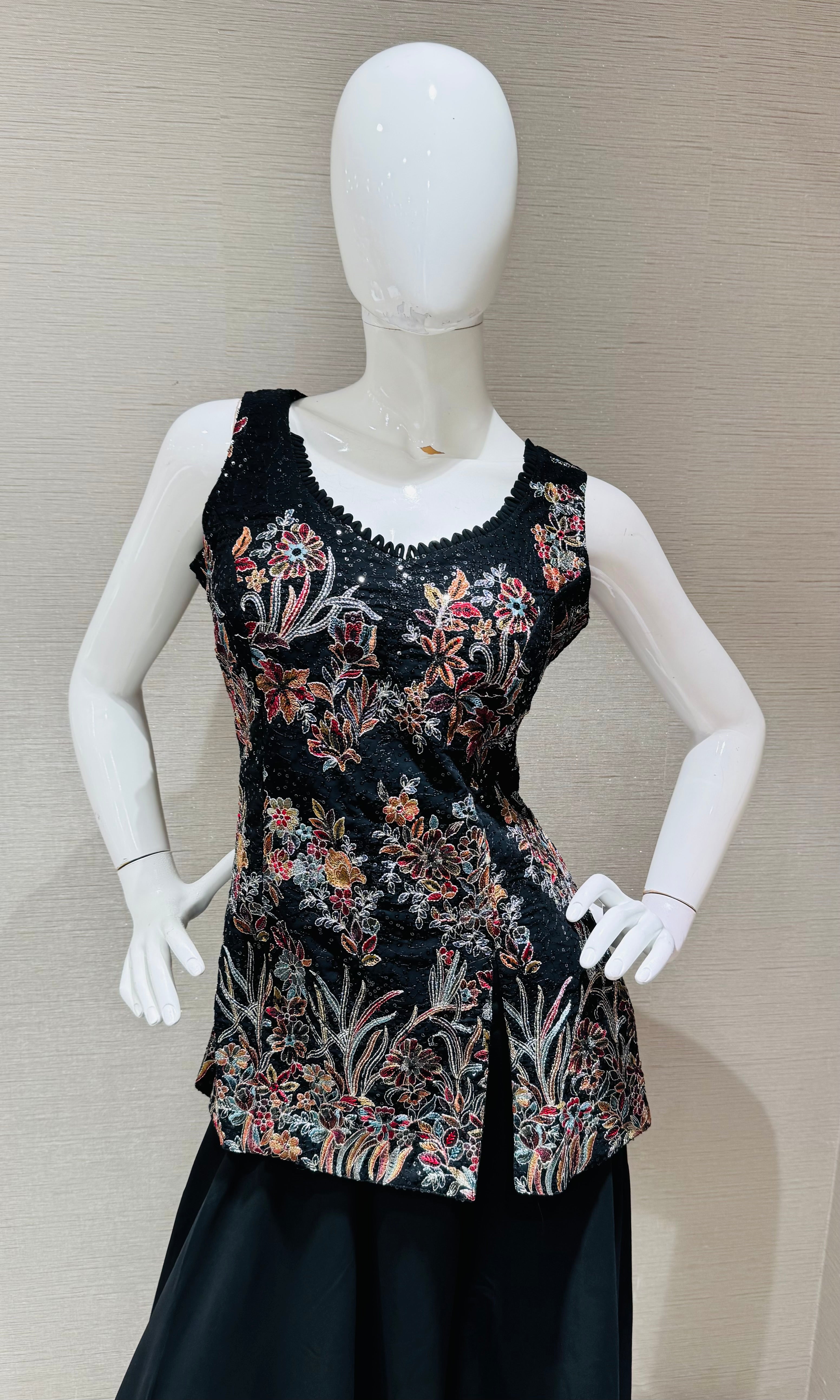 Black embroidered floral sharara set