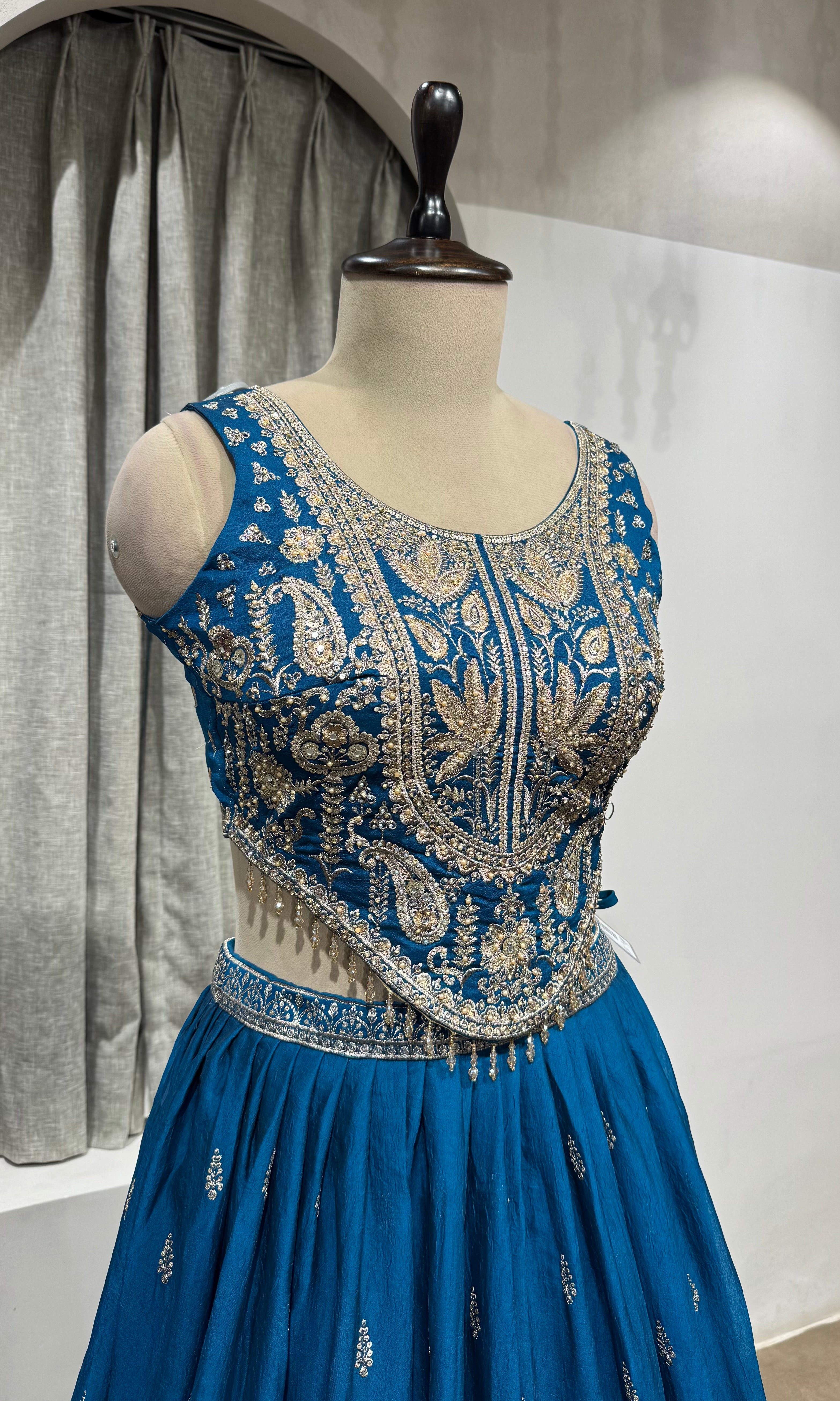 RAMA Blue Traditional Floral Motif Lehenga Set