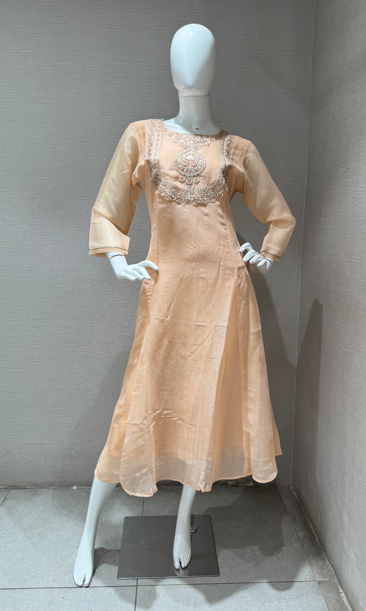 PEACH Floral Embroidered A-Line Kurta top