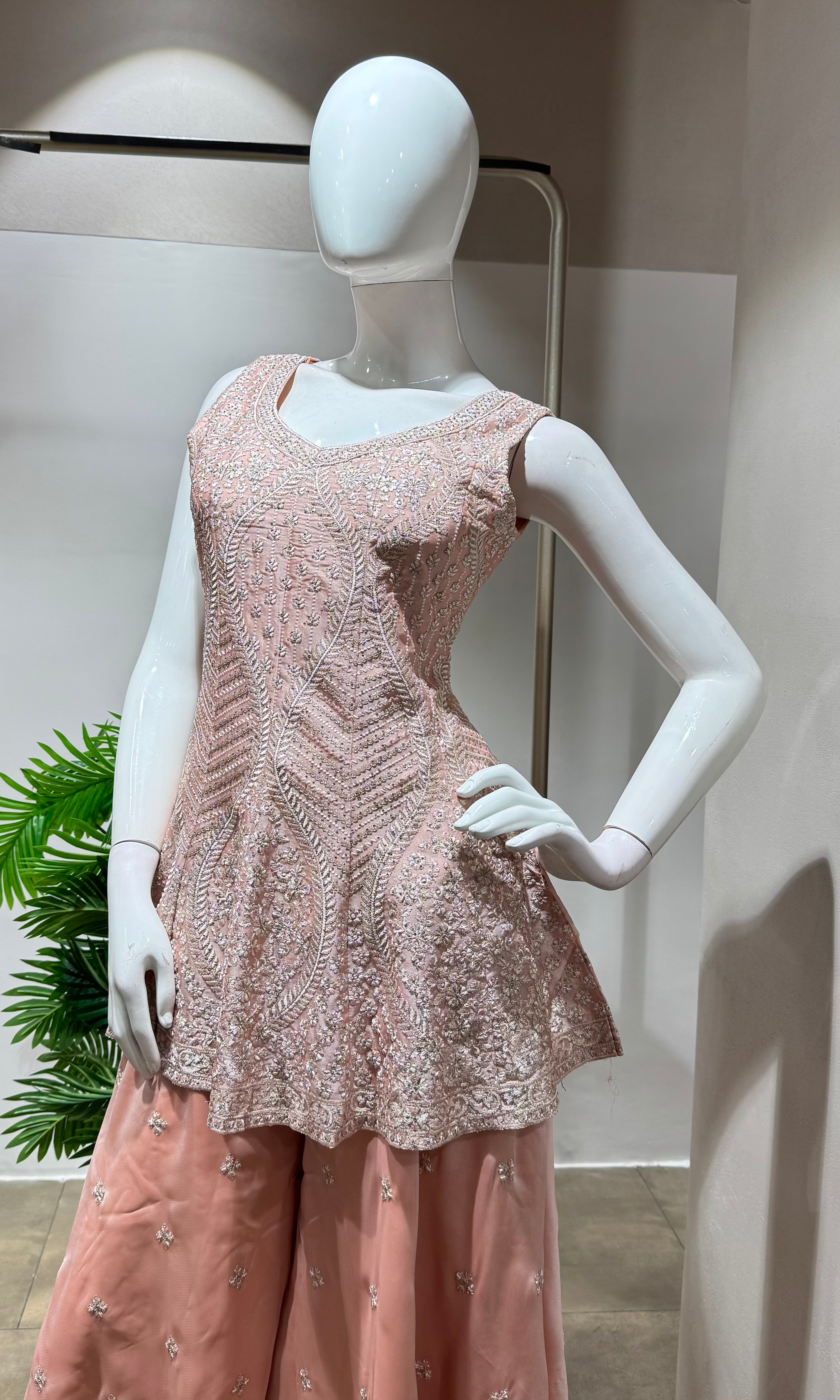 Blush PEACH Silk Embroidery PALAZZO SET