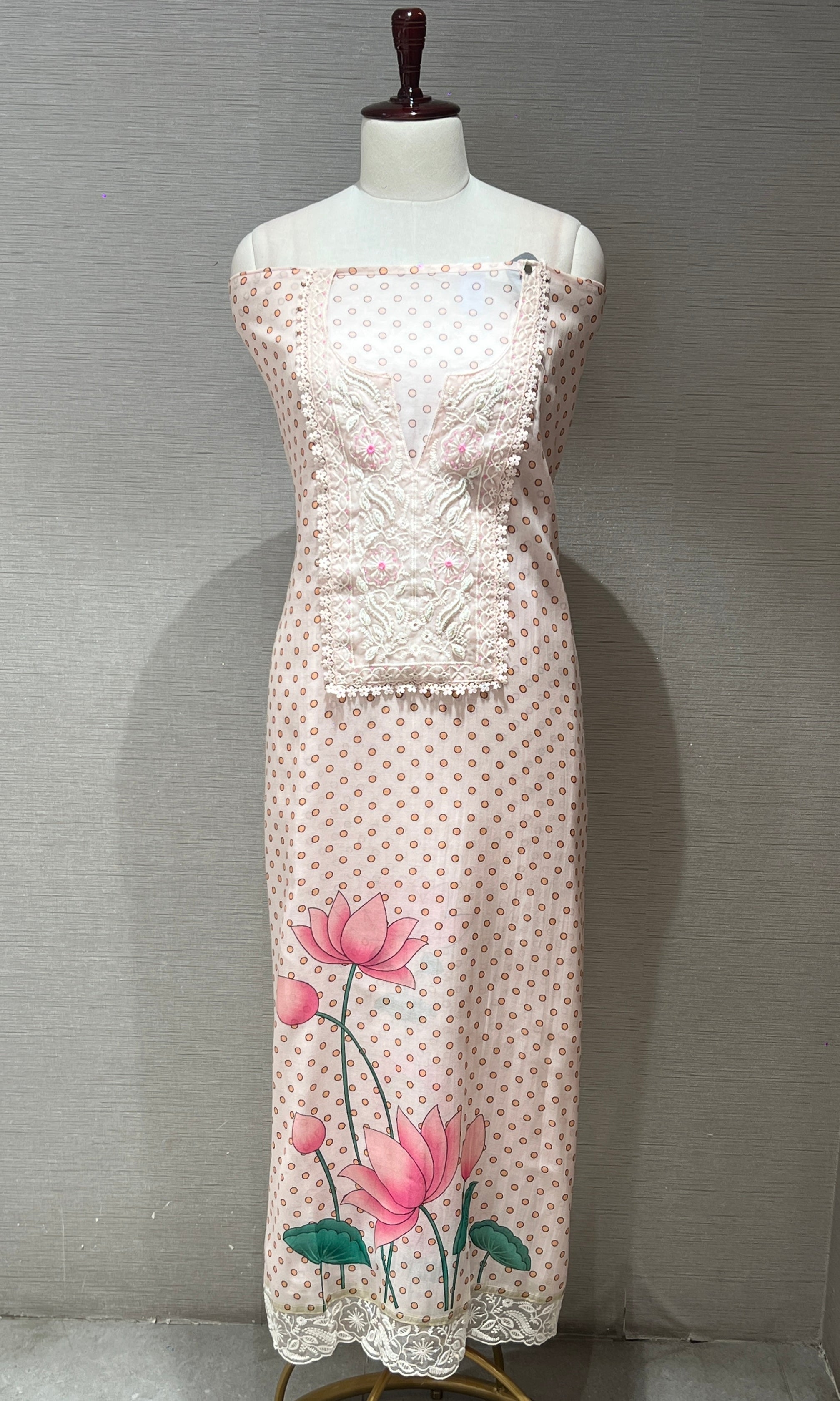 Soft Pink Floral Embroidered Dress Material with Dupatta