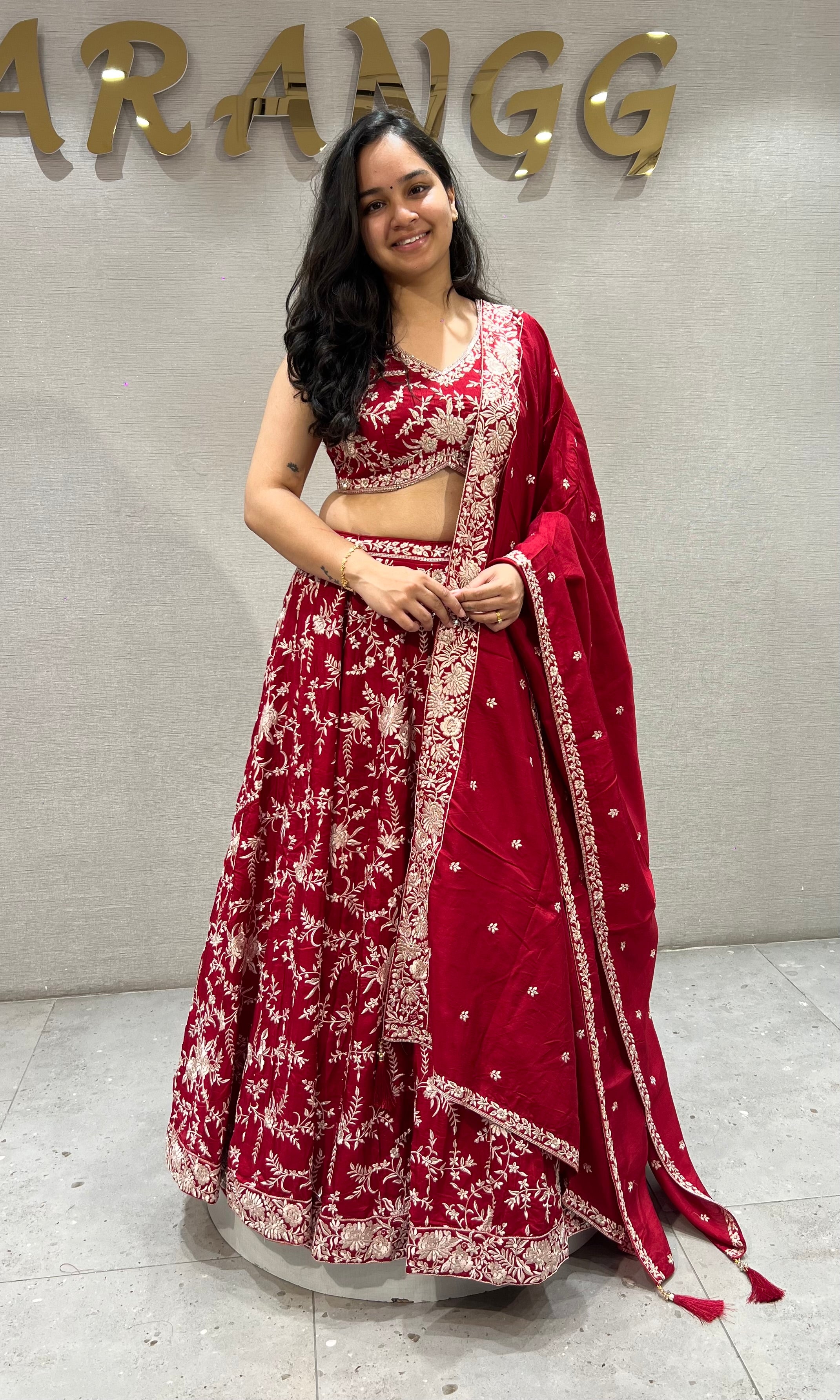 Maroon & Silver Floral Ethnic Lehenga Set with Dupatta