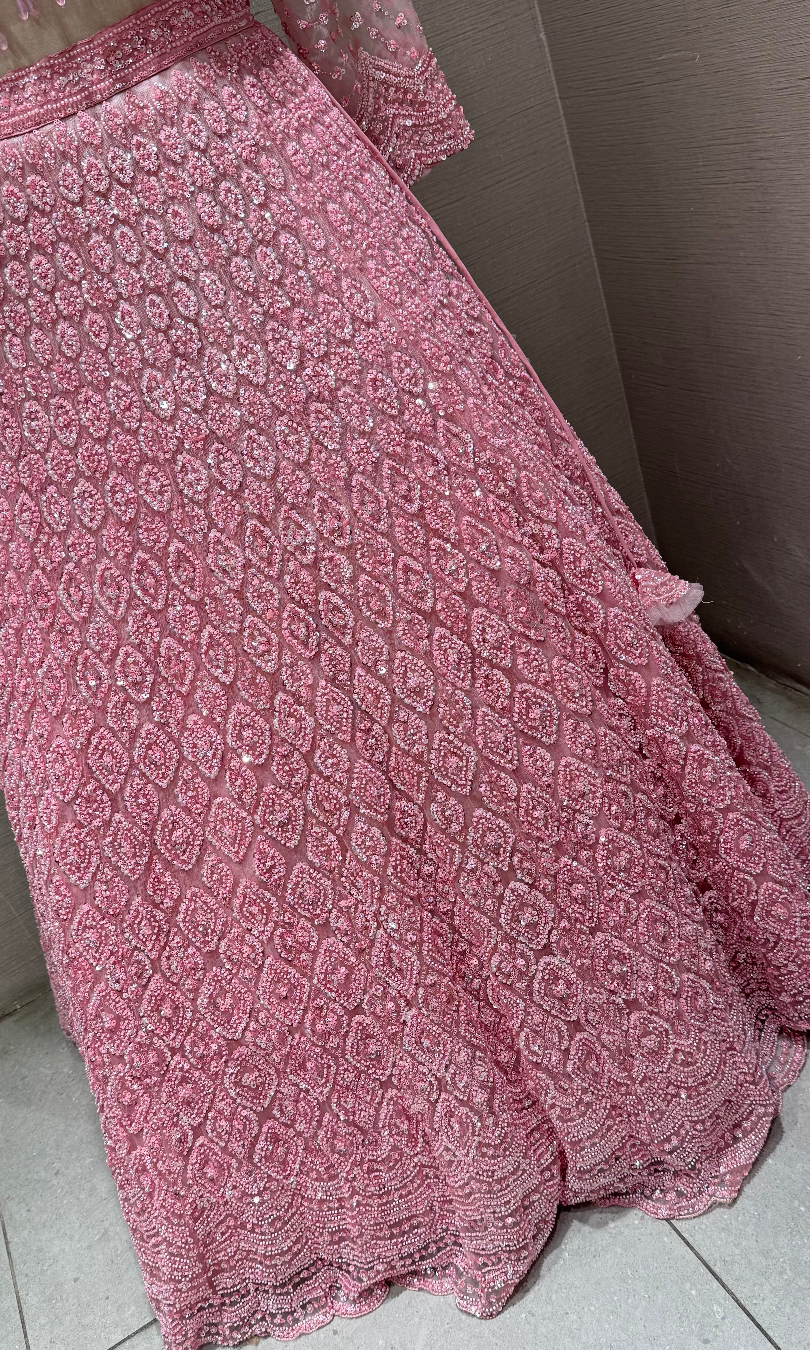 Pastel Pink Monochromatic Embroidered Bridal Lehenga