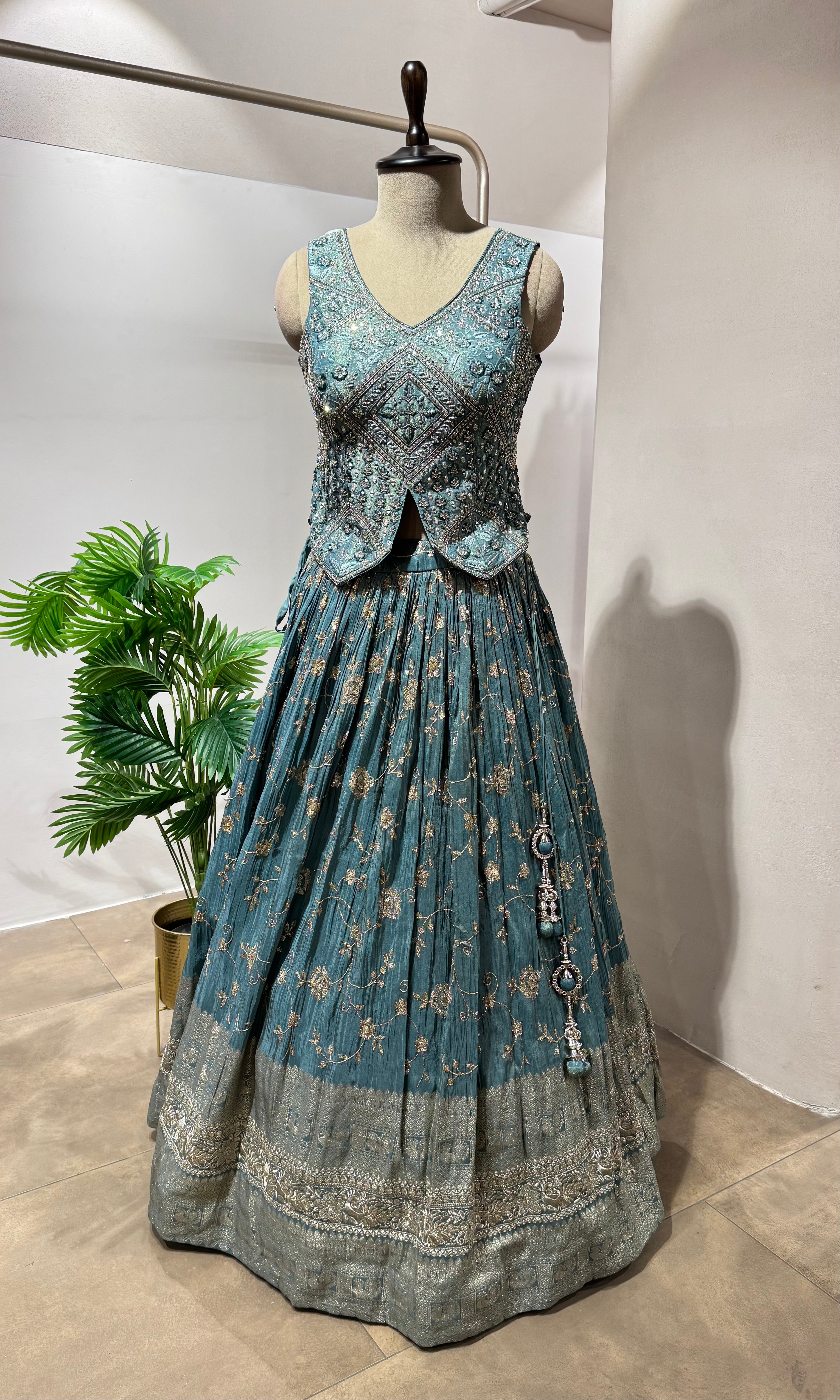 Sea Green GOLDEN EMBROIDERD LEHENGA SET