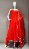Orange bandhani print and intricate mirror anarkali set