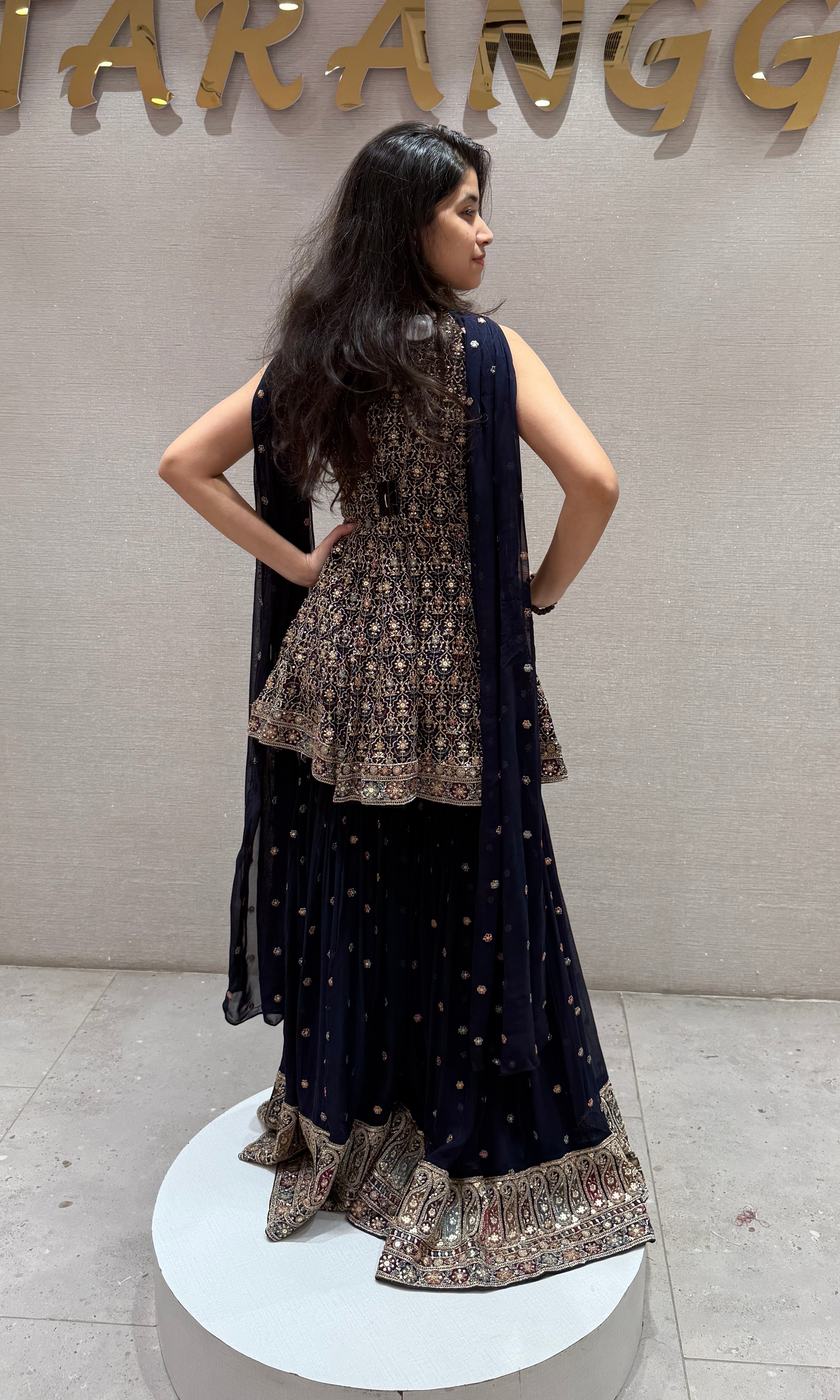 Navy Blue Embroidered Sharara Set