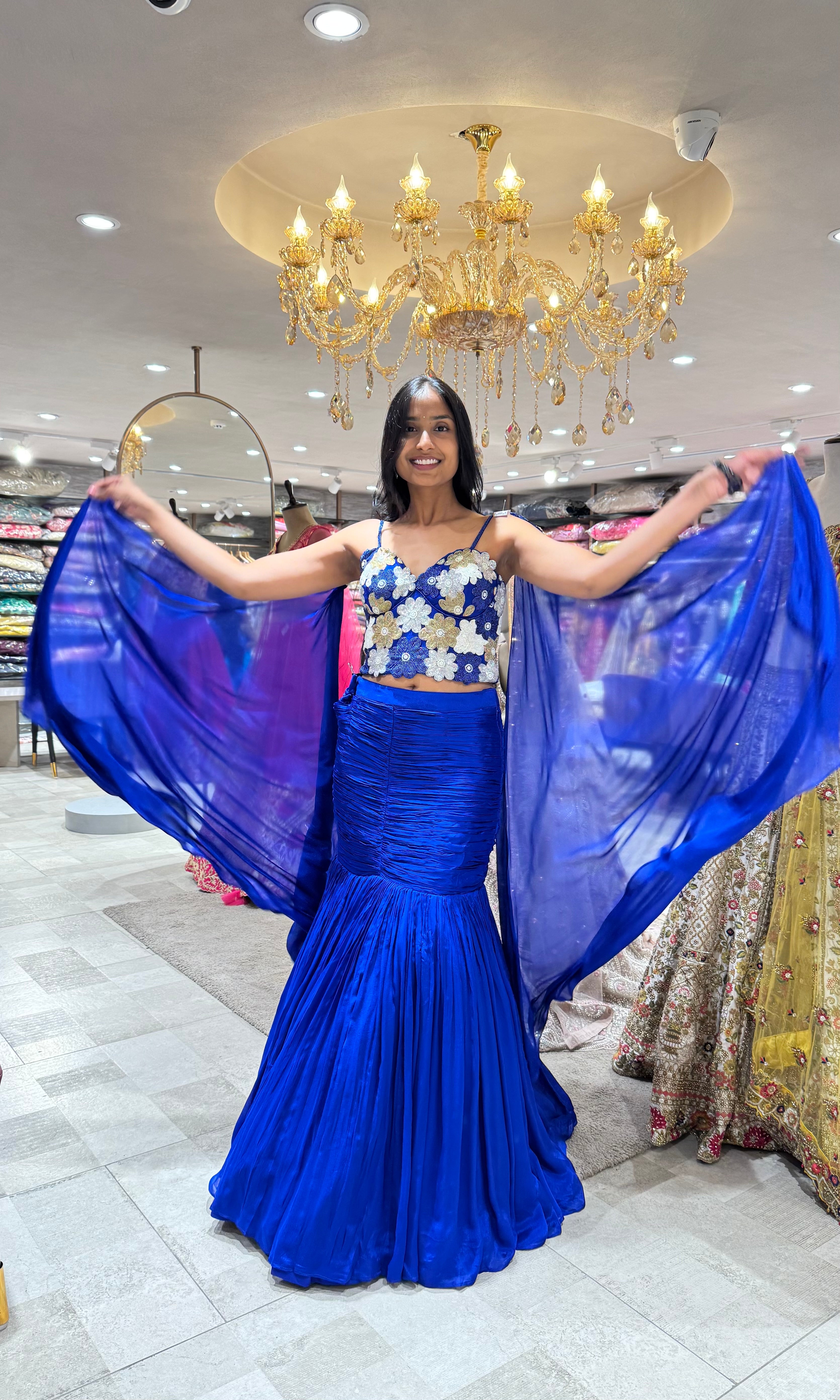 BLUE EMBELLISHED CORSET BLOUSE LEHENGA