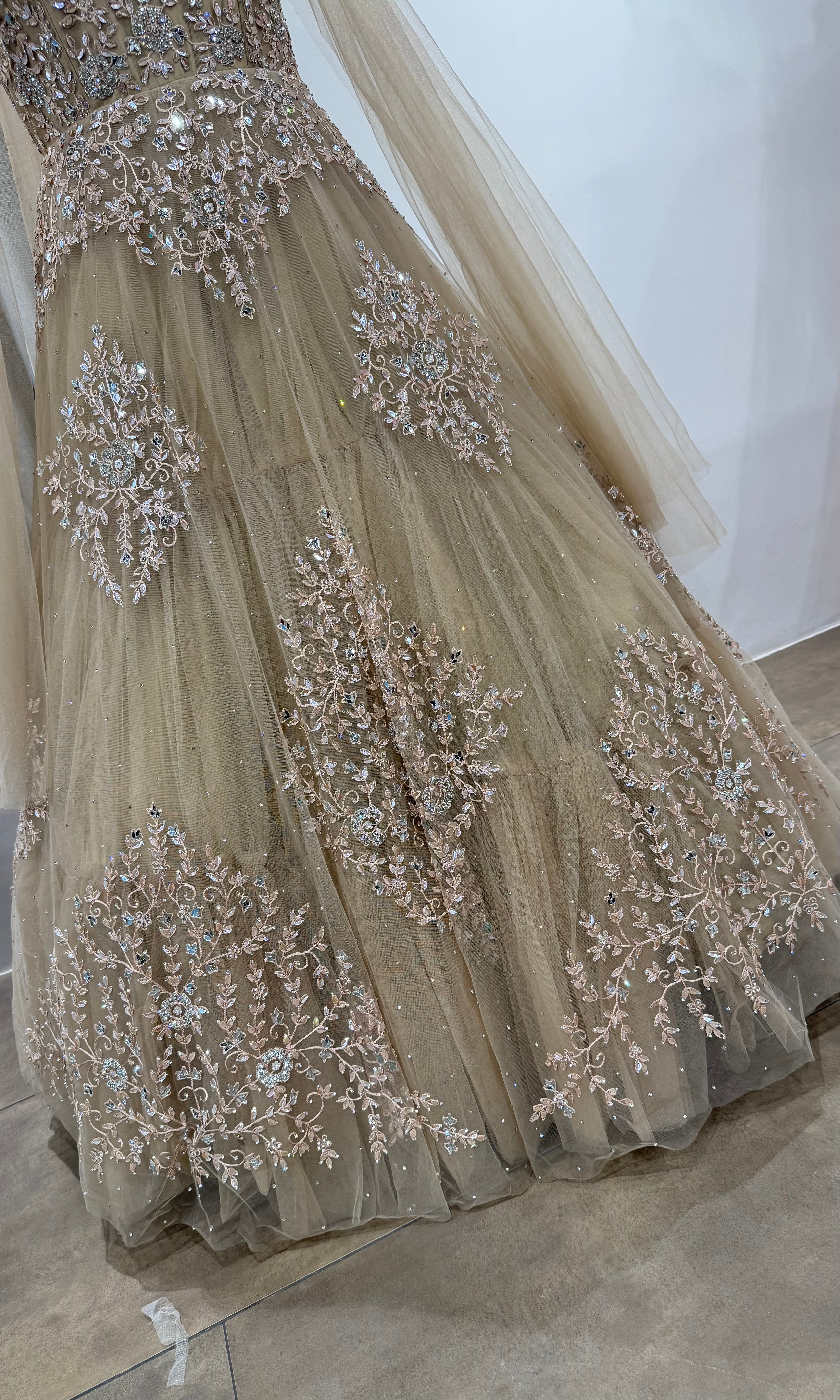 Gold Flared Gown with Cape
