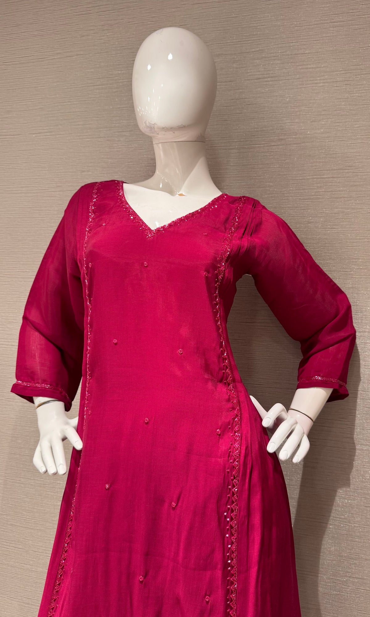 Wine A line Cotton Kurta Set with Dupatta