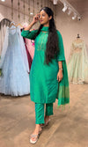 Green Embroidered Silk Straight kurta set