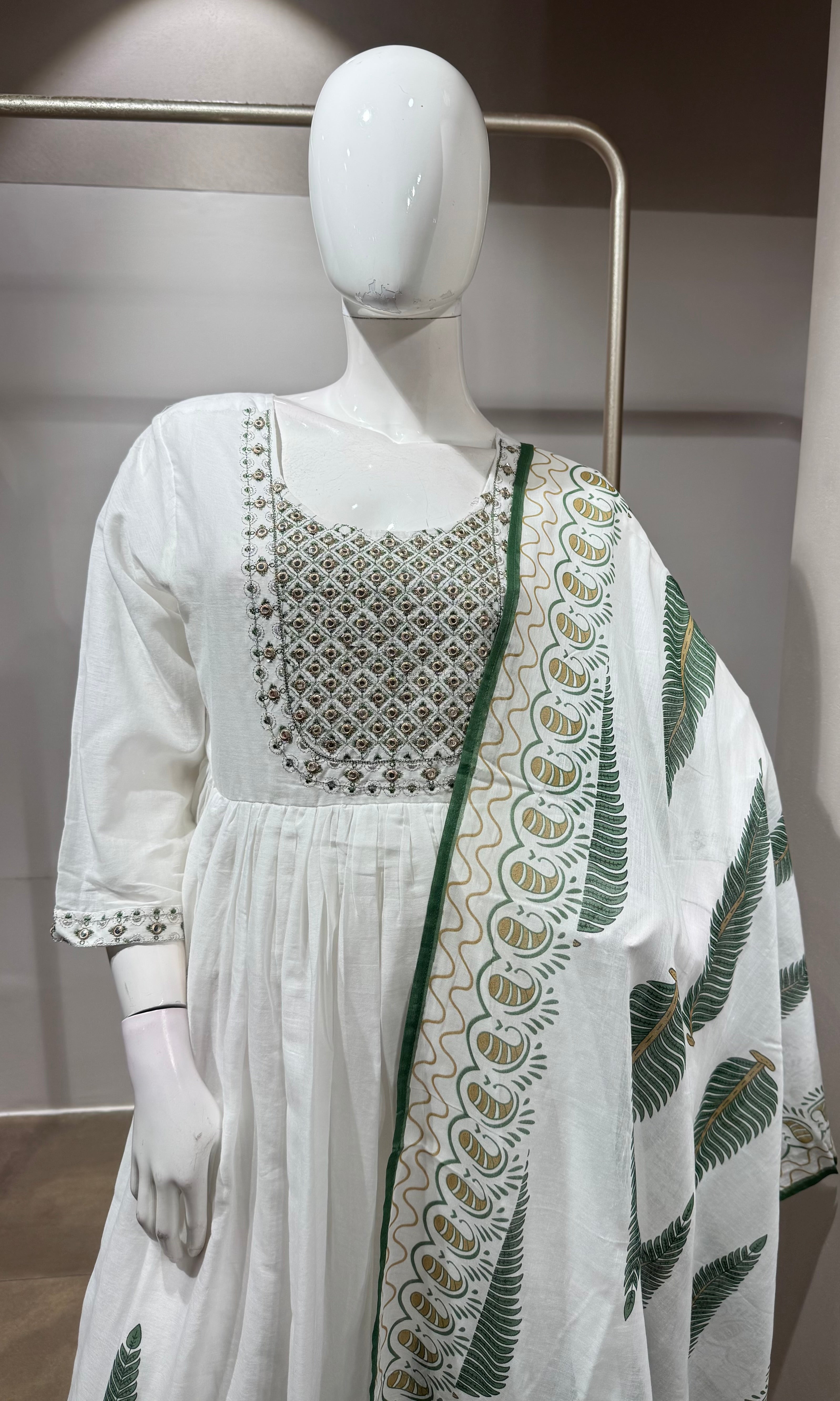 Green Floral Embroidered Kurta with Dupatta