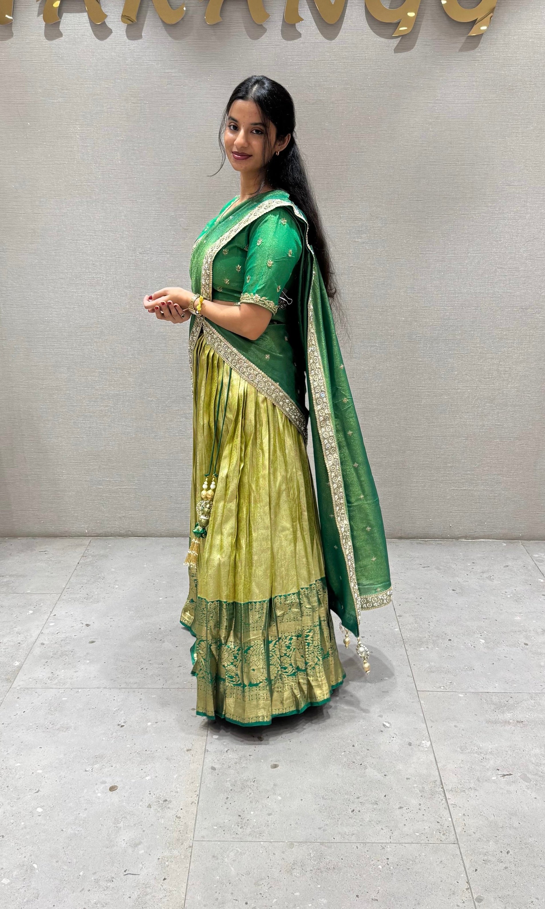 Green pattu Lehenga
