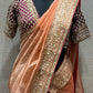 Wine and rust orange saree with ready blouse 1888