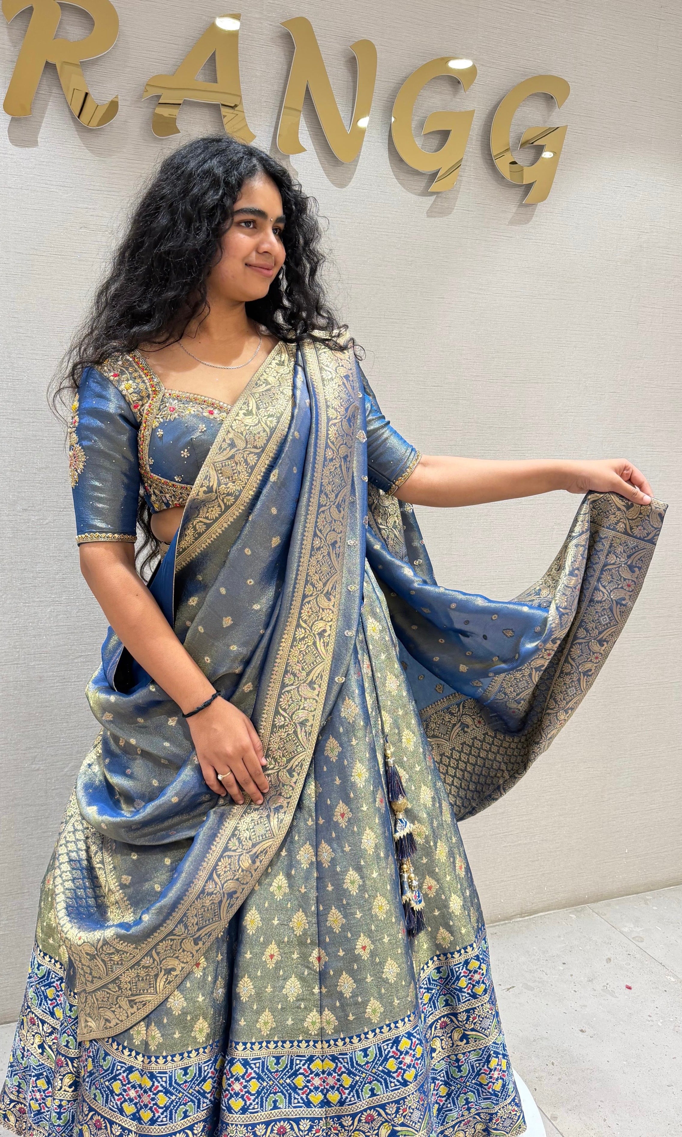 BLUE FLORAL BANARASI ETHNIC LEHENGA