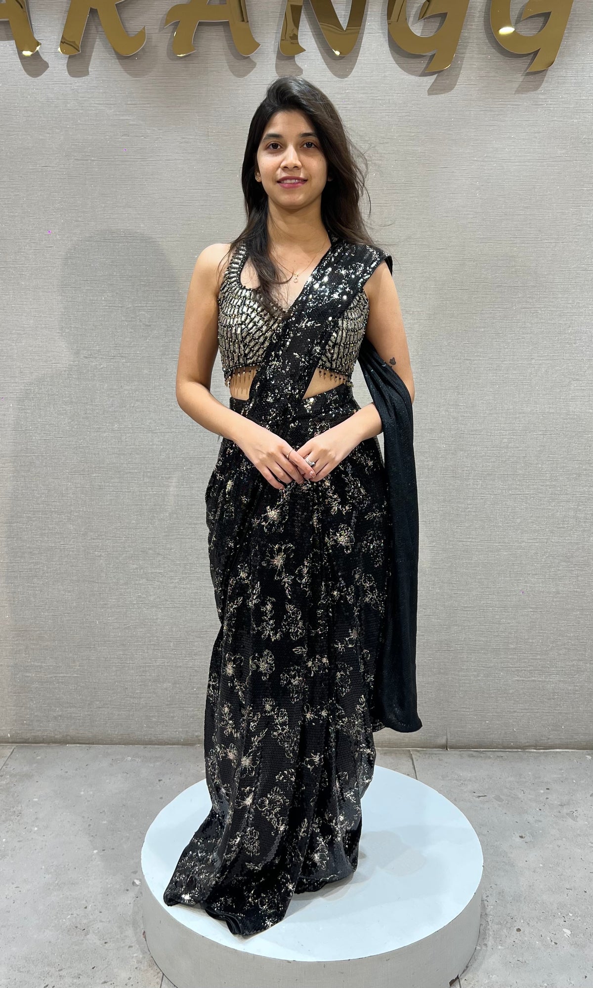 black georgette saree with sequin embellished blouse