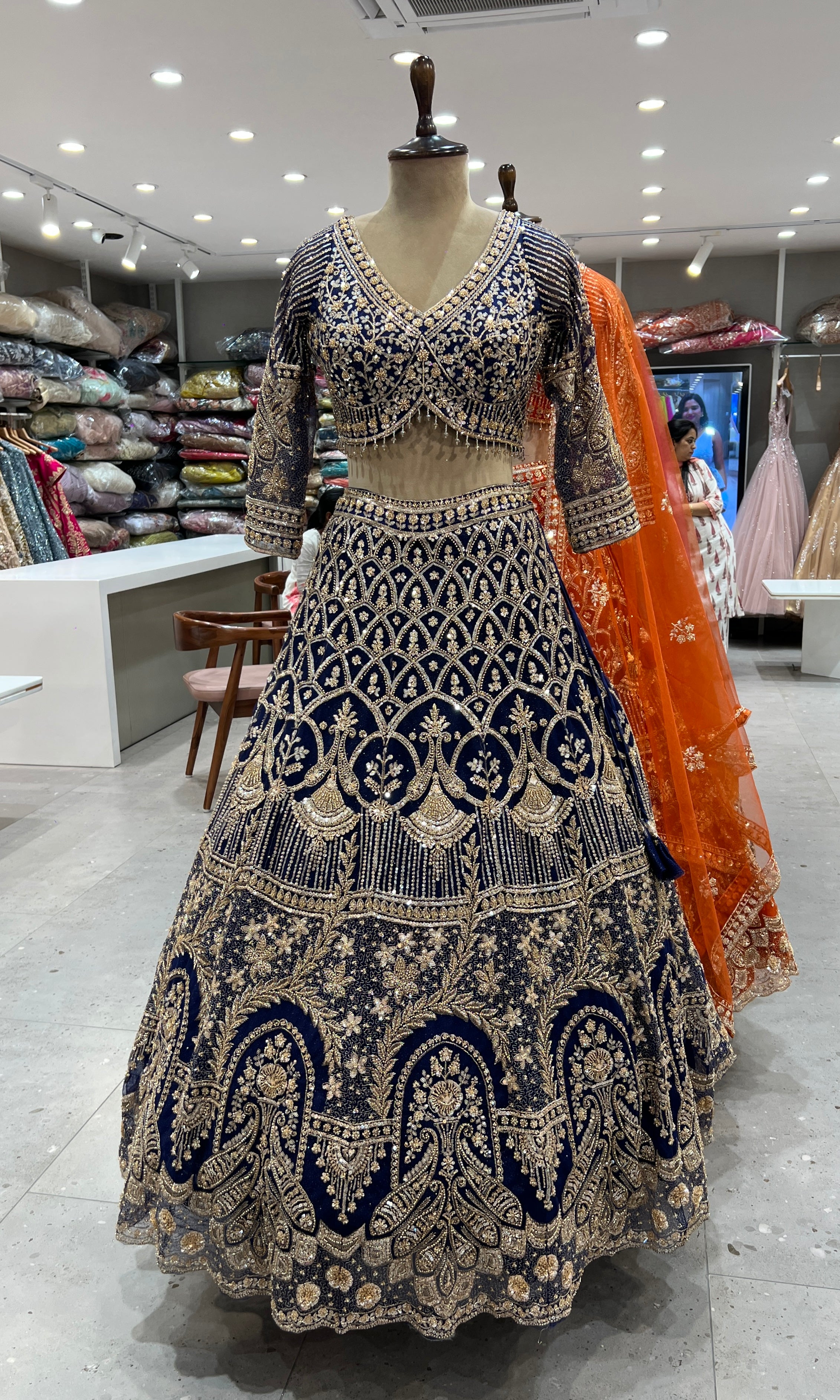 Navy blue GOLDEN EMBROIDERY lehanga