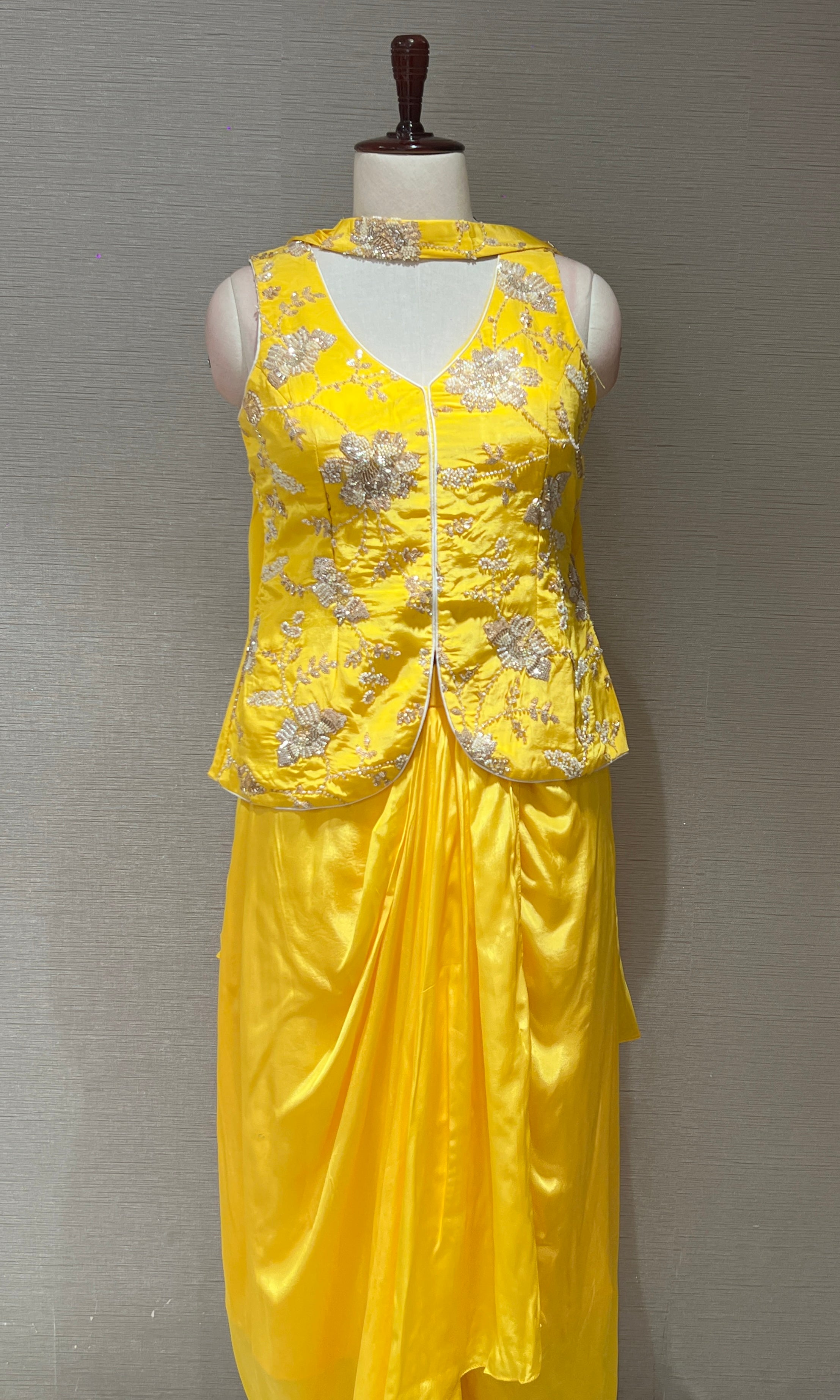 Sunshine Yellow Embroidered Jacket Dhoti Set