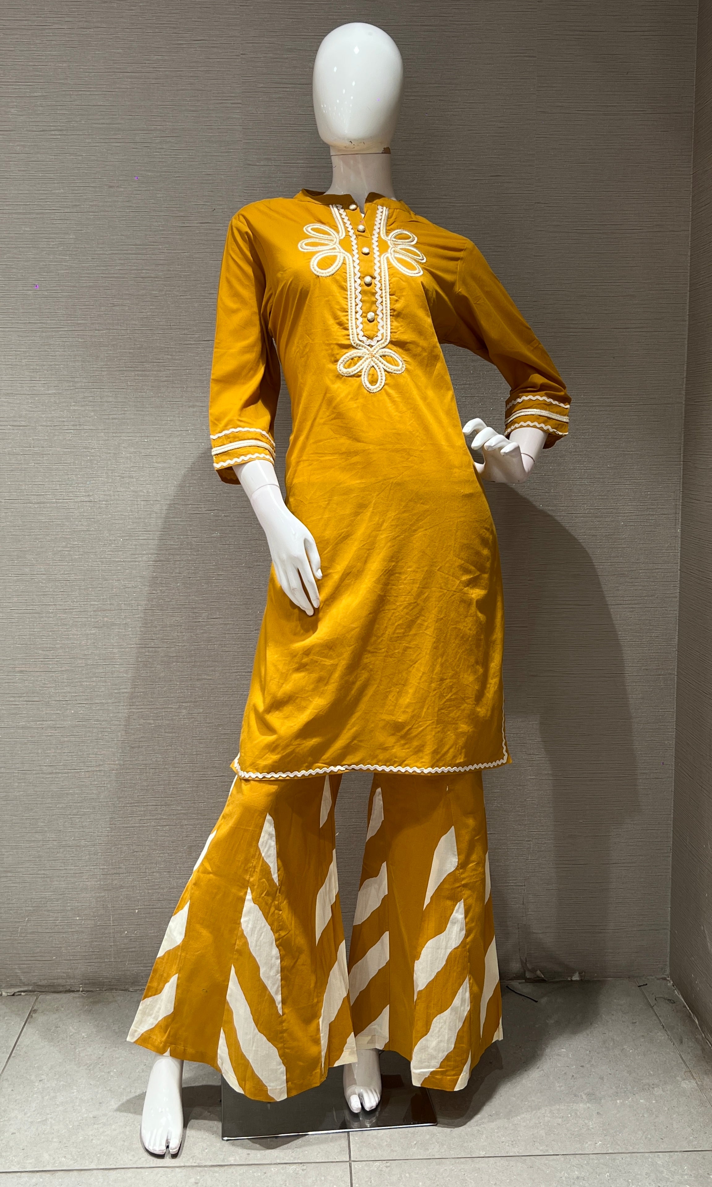 Mustard yellow FLORAL kurta set WITH PALAZZO PANTS