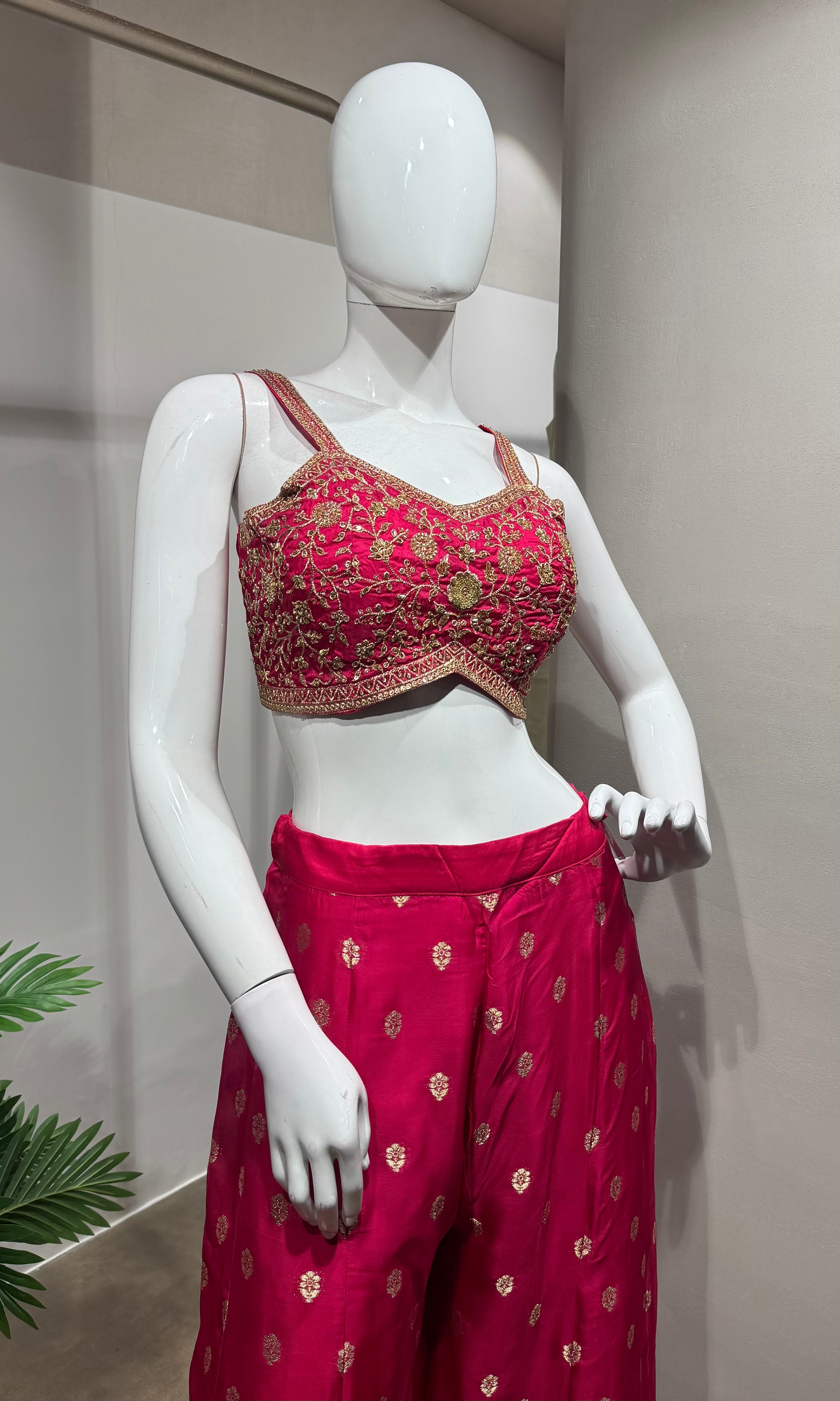 Pink Embroidered Palazzo with Shrug