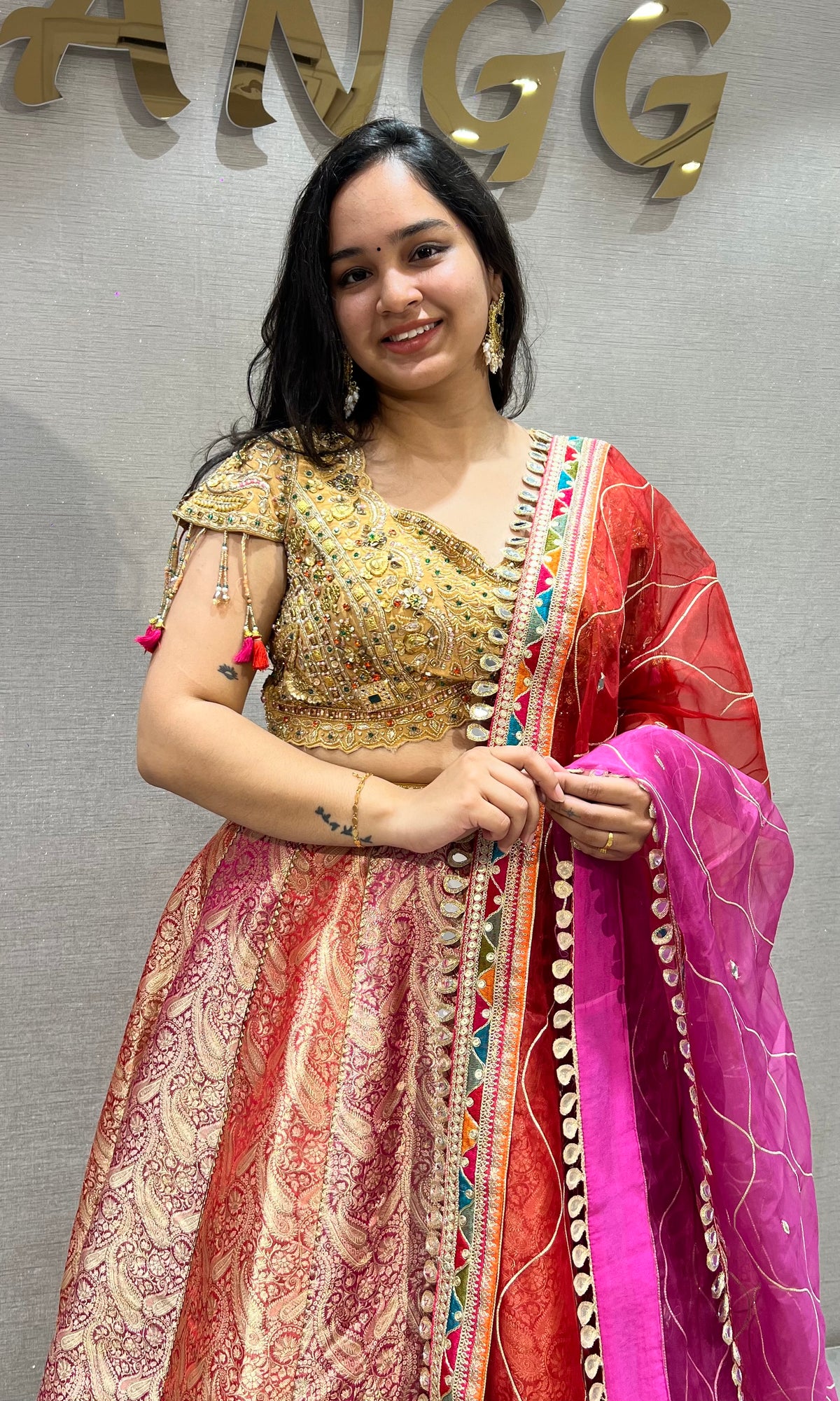 Multicolor Embroidered Banarasi Silk Lehenga