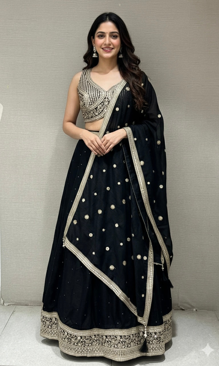 Black GOLD EMBROIDERED Lehenga
