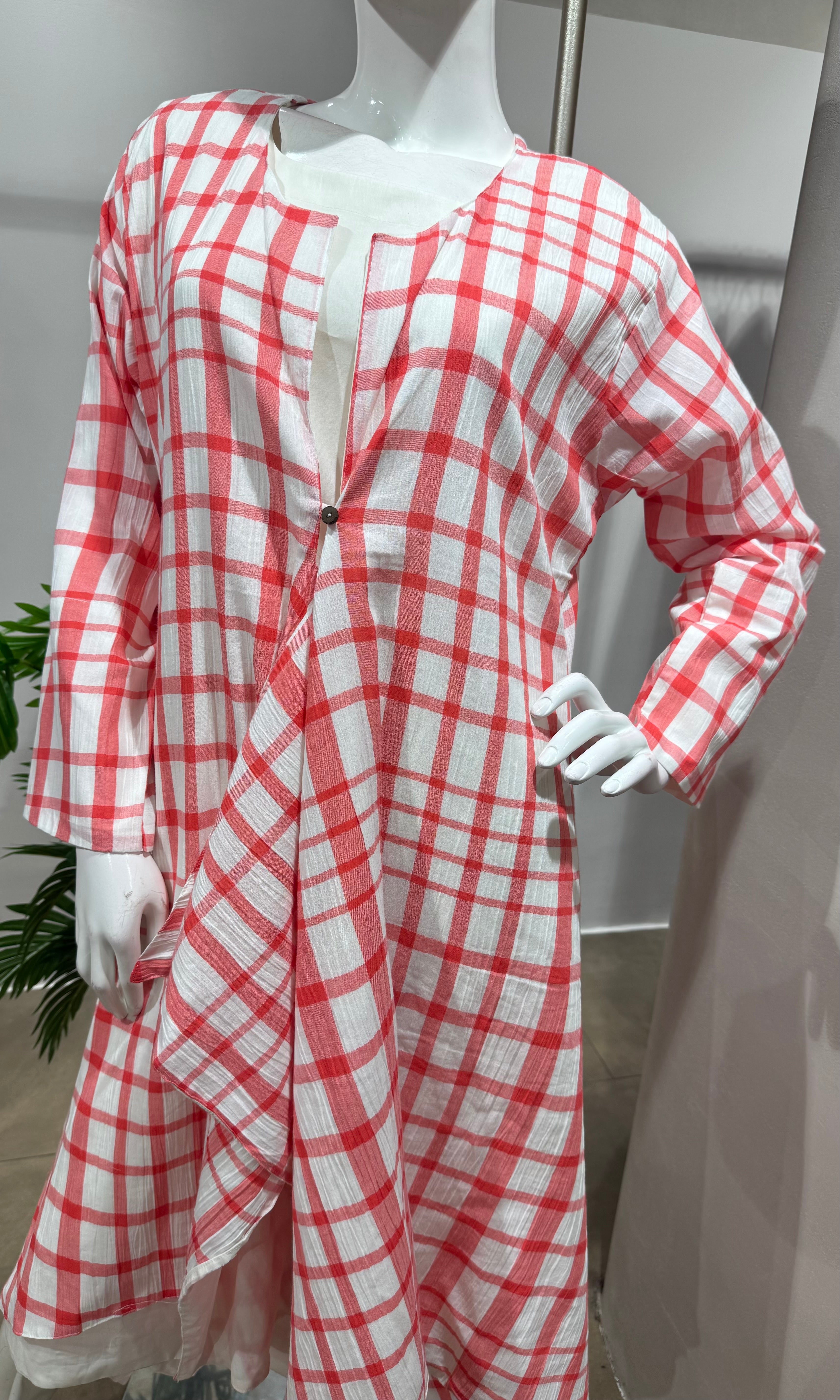 CRE RED AND WHITE Cotton Check DRESS