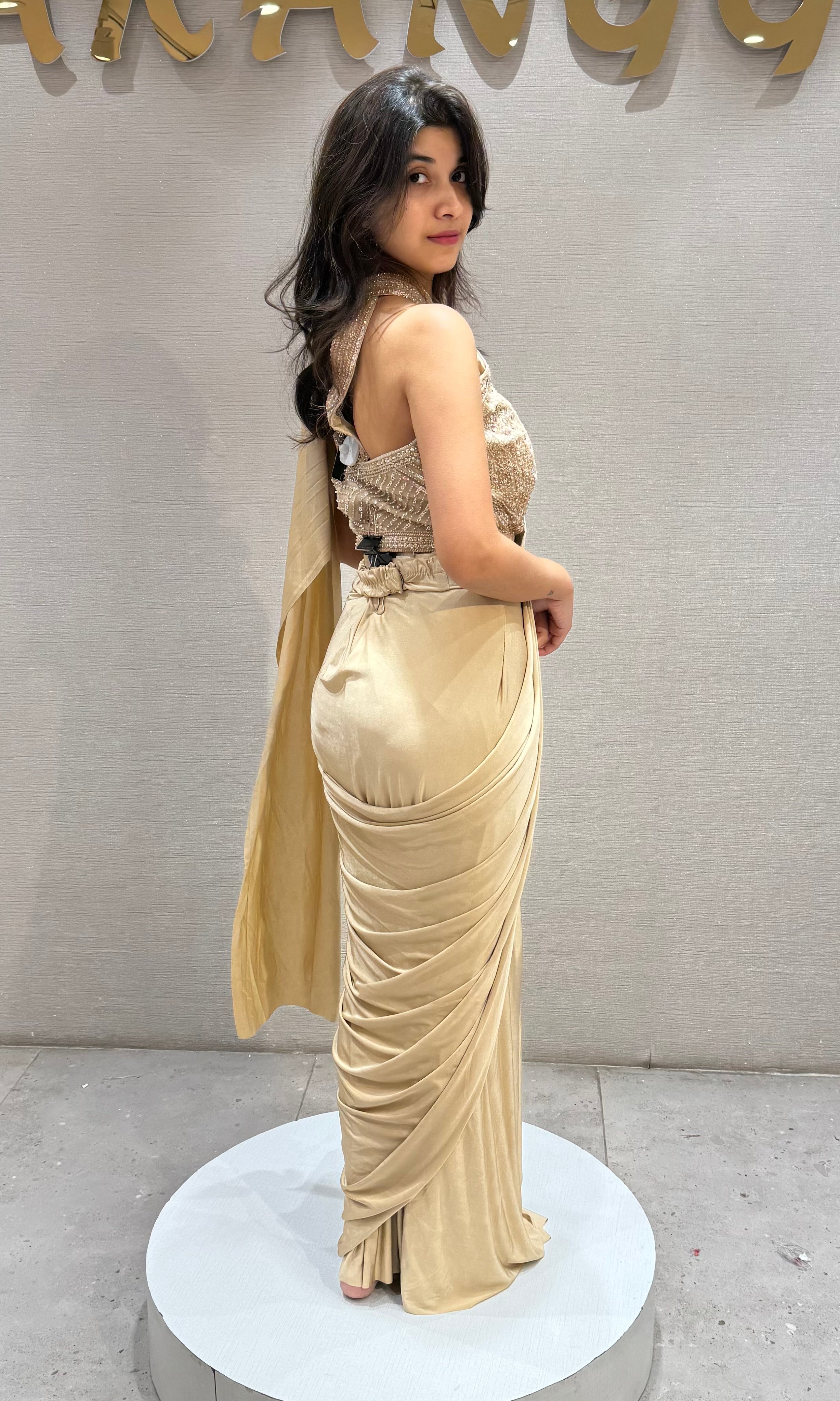 Golden Shimmer Saree with Embellished Waistband