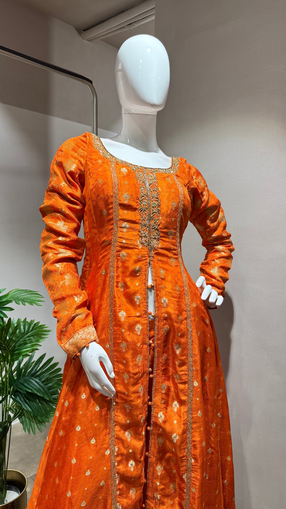 ORANGE GOLDEN  ANARKALI WITH PALAZZO PANTS