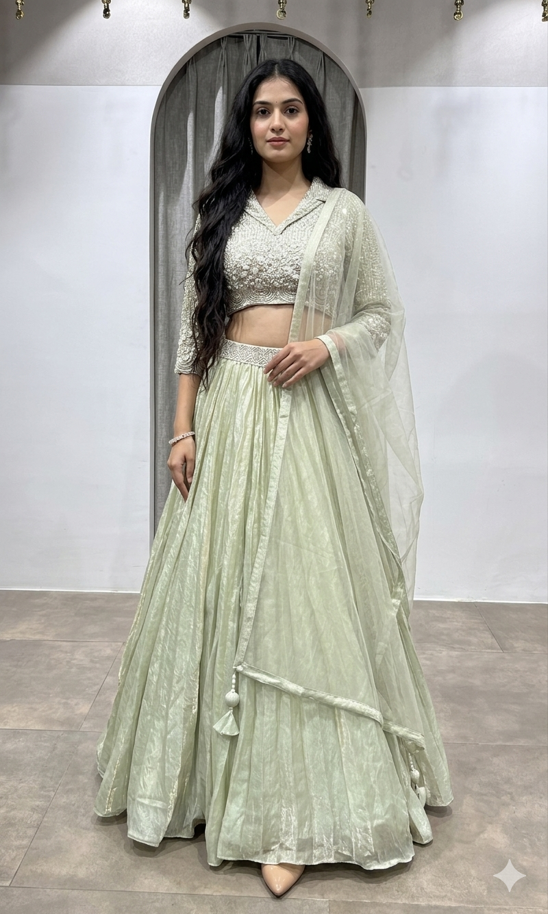 Light Green Embroidered Designer Lehenga Set