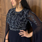 Blue gown with Rhine stones and long sleeves long dress 1010