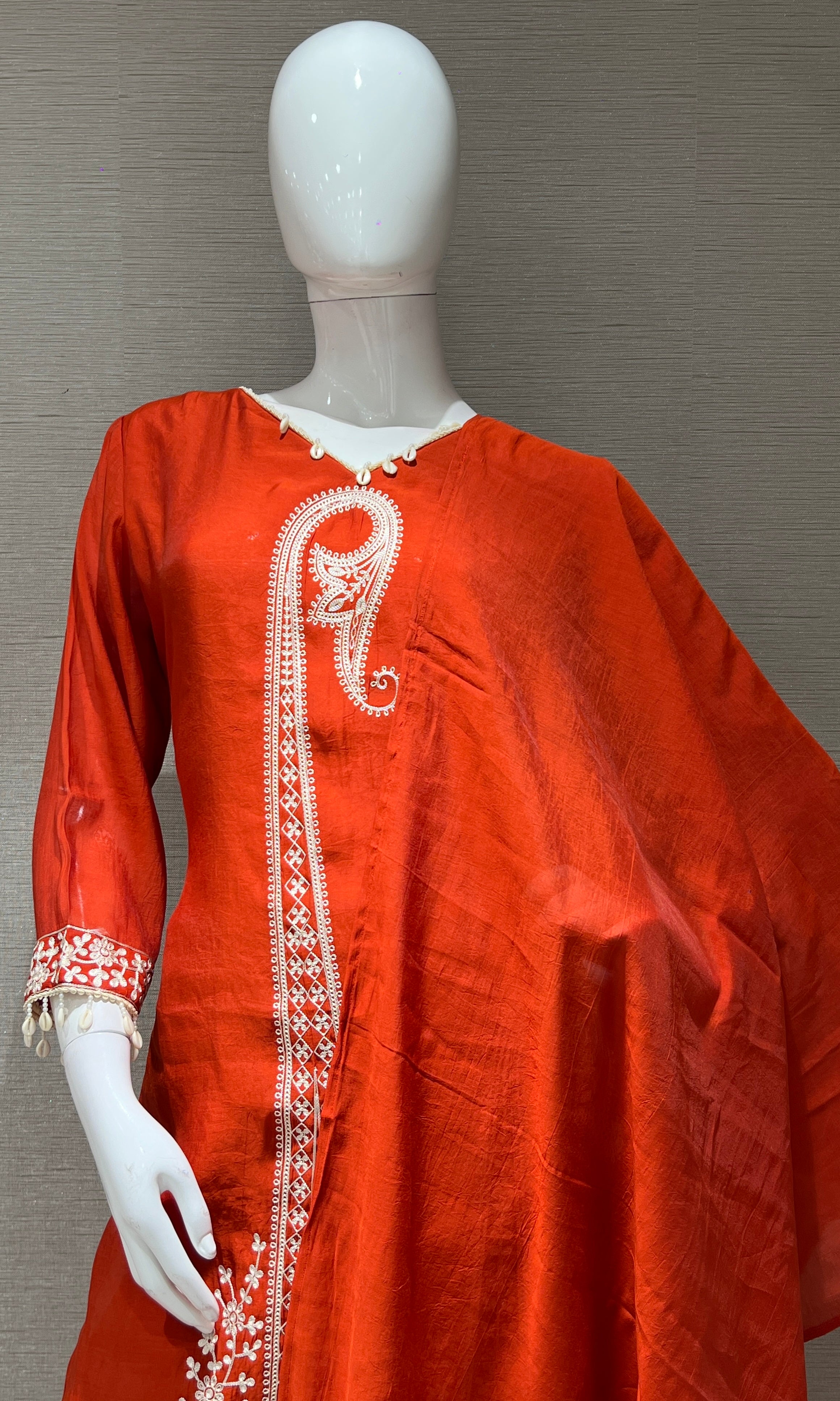 Rust orange Thread Embroidery Kurta Set