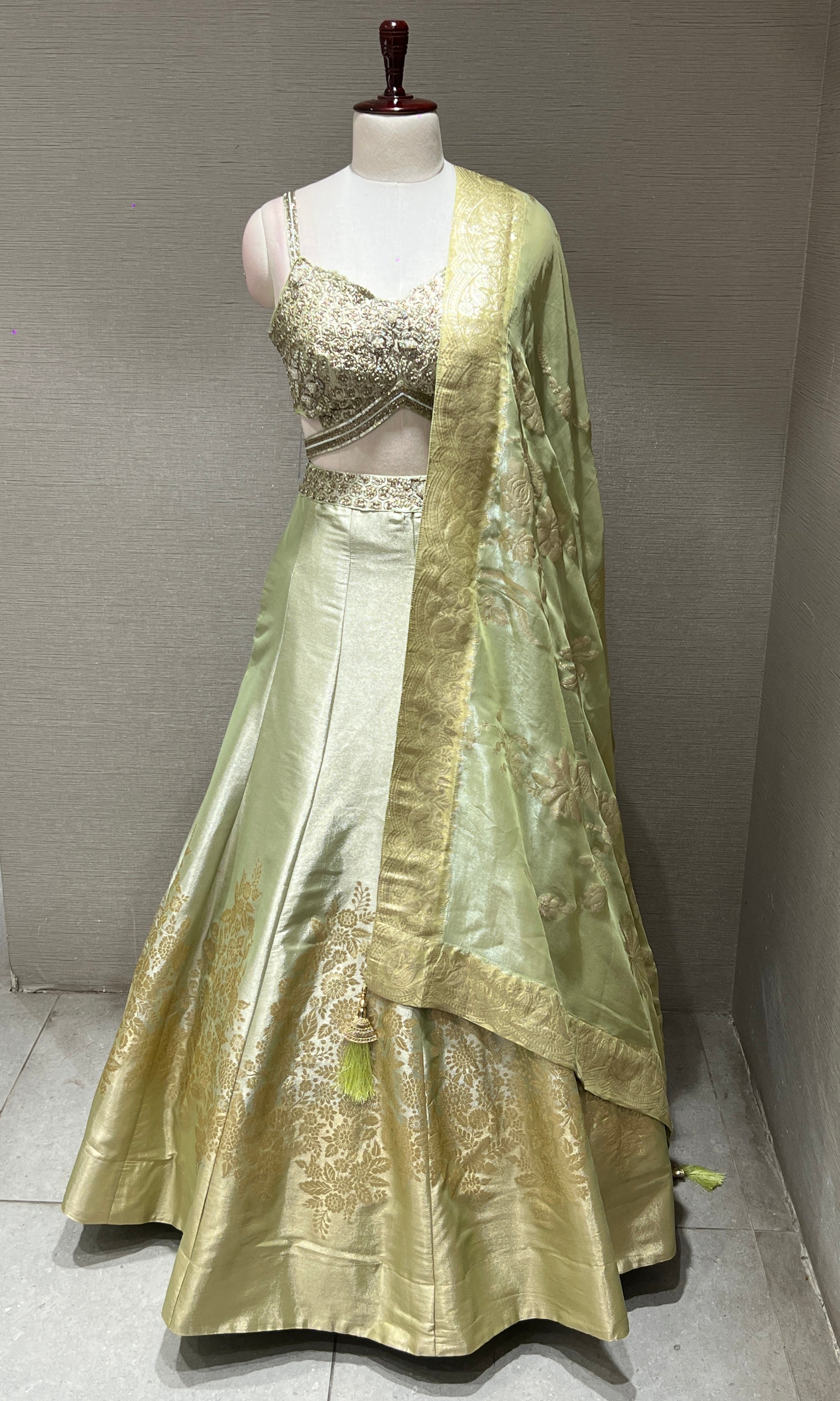 Pista green Lehenga with mobile pocket