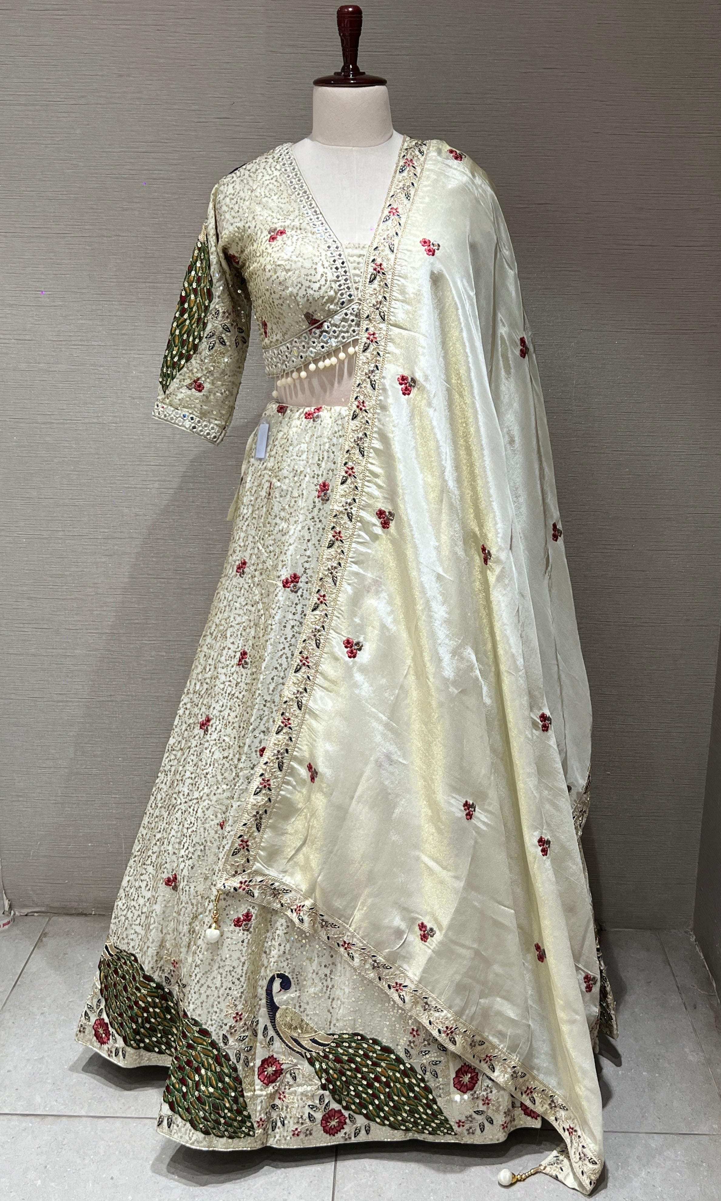 Off white Peacock Embroidered Lehenga Set