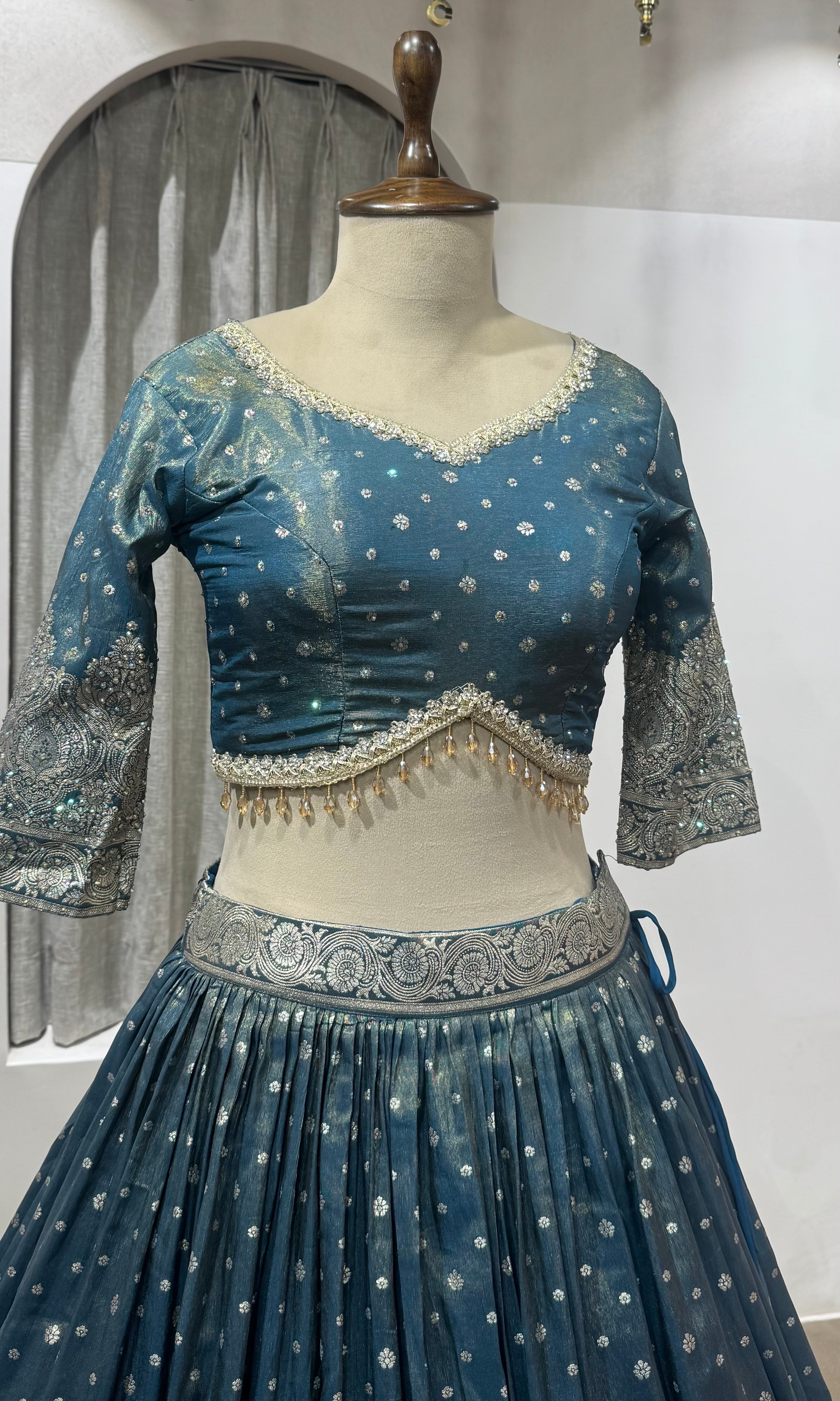 Peacock Blue Banarasi Silk Lehenga Choli